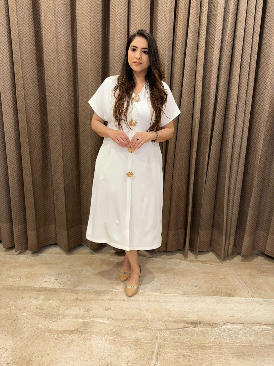 Beautiful White One piece dress with designer buttons