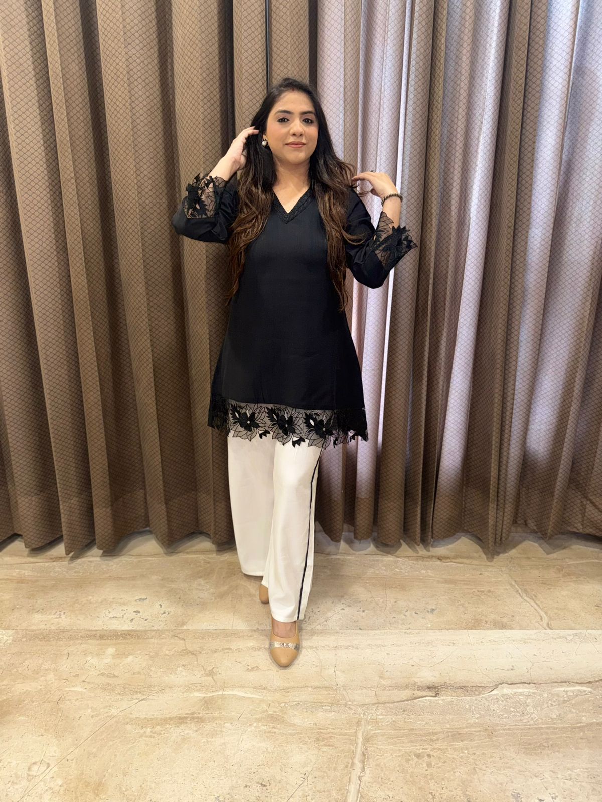 Black & white Pakistani Style Co-ord set with lace work