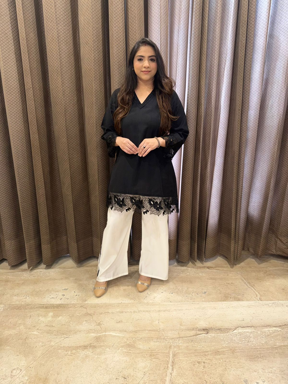Black & white Pakistani Style Co-ord set with lace work