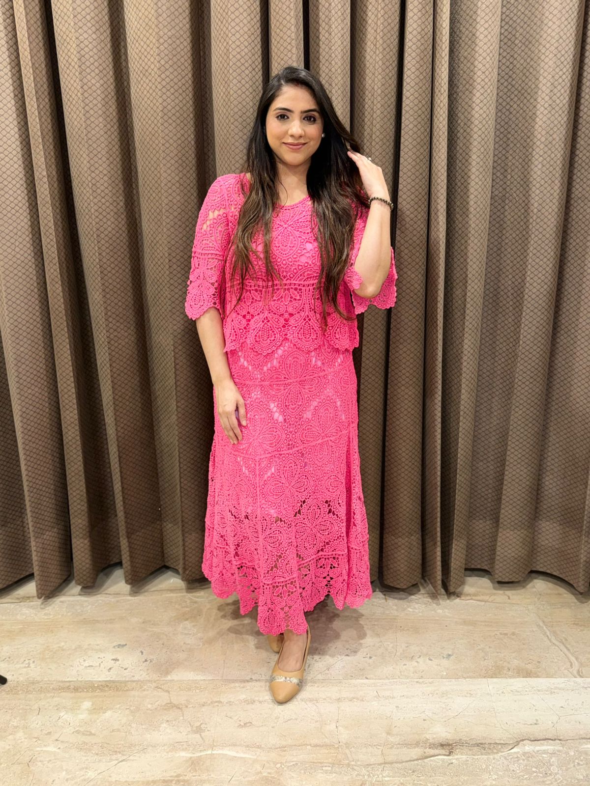 Beautiful Pink Crotia Skirt set with lining