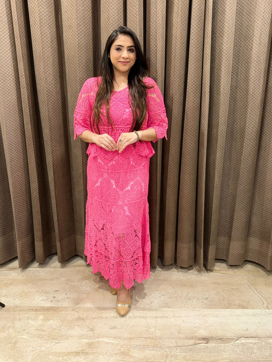 Beautiful Pink Crotia Skirt set with lining