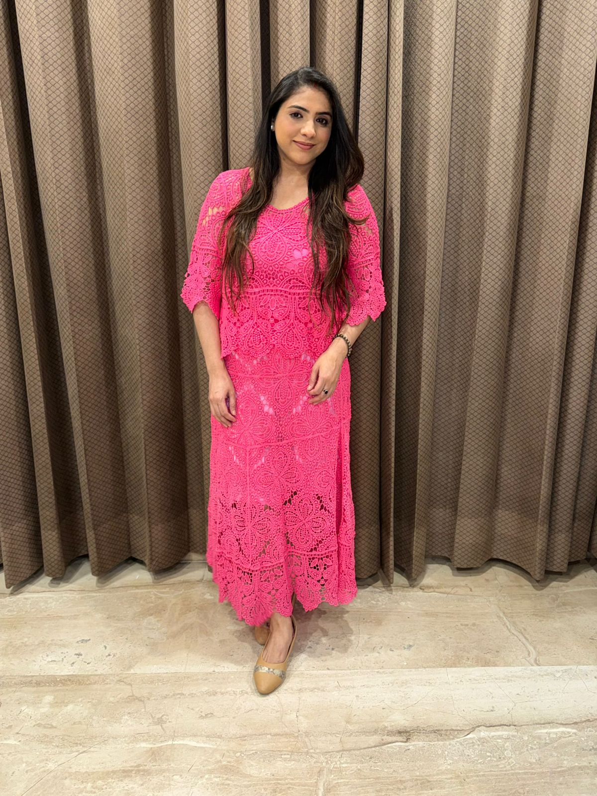 Beautiful Pink Crotia Skirt set with lining