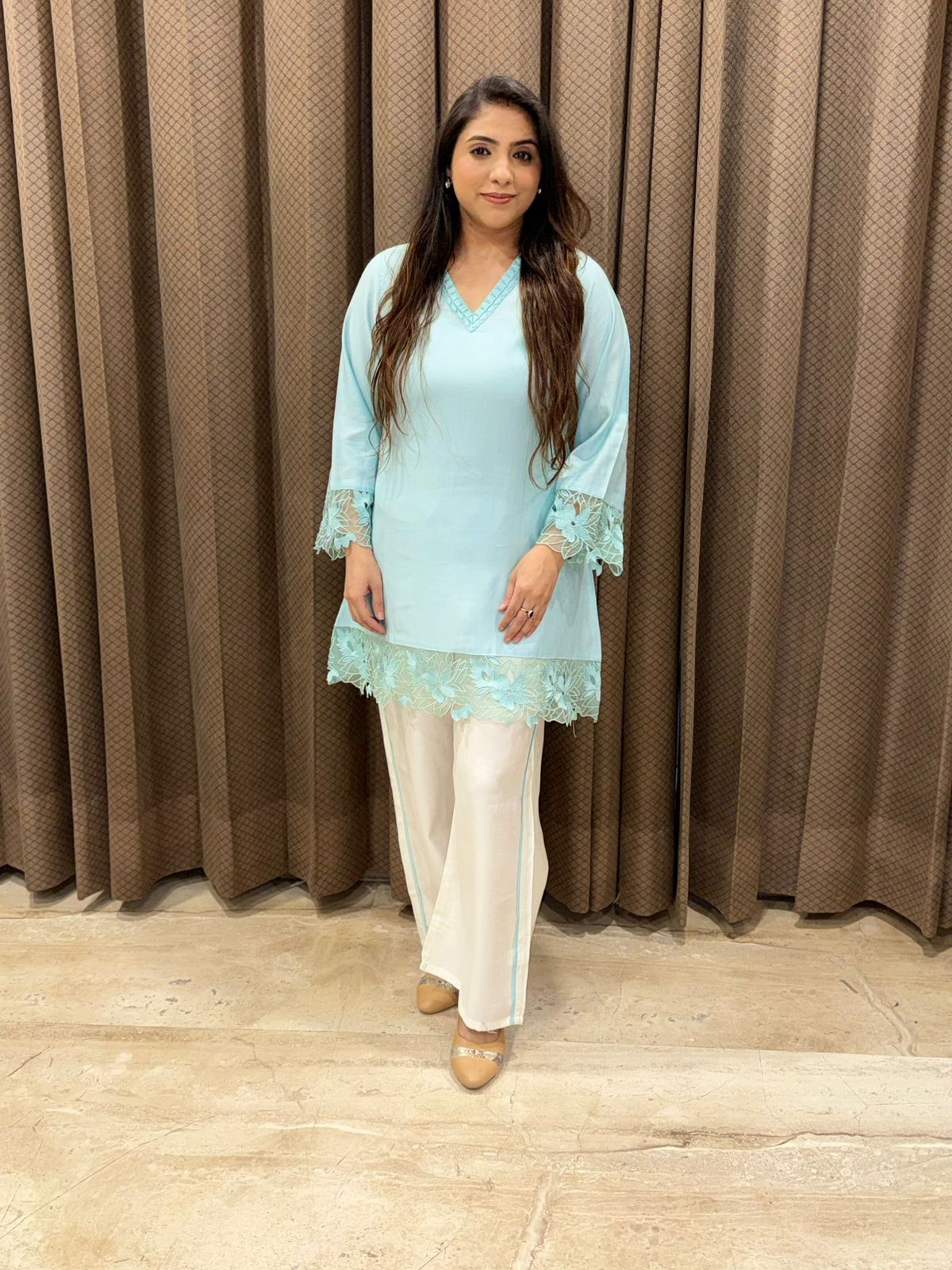 Blue & white Pakistani Style Co-ord set with lace work