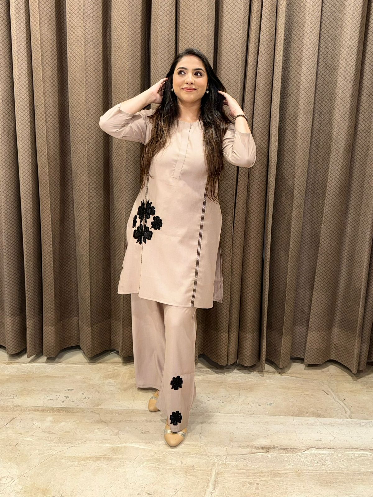 Designer Brown Co-ord set with handwork detailing
