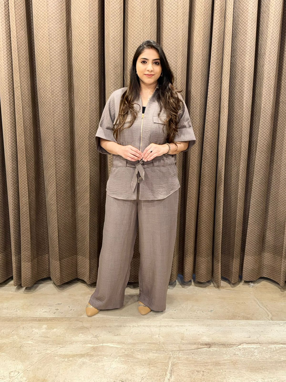 Chic Grey western Co-ord set with front zip style