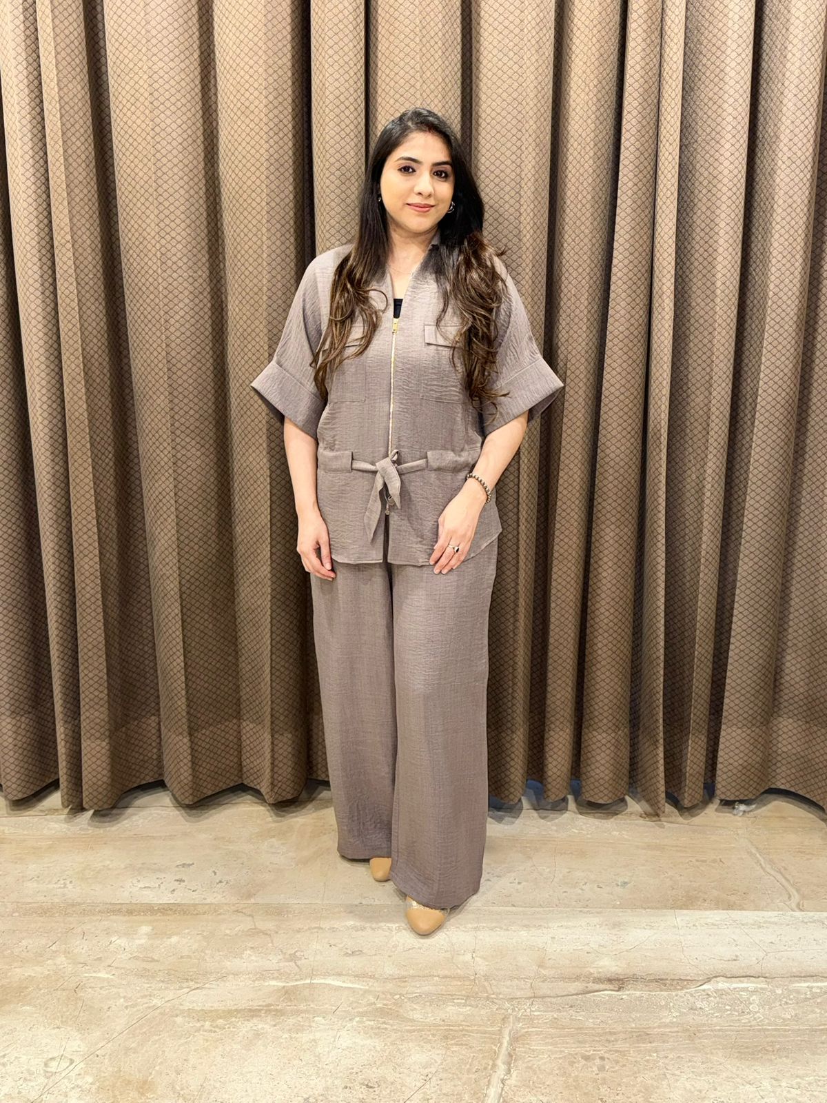 Chic Grey western Co-ord set with front zip style