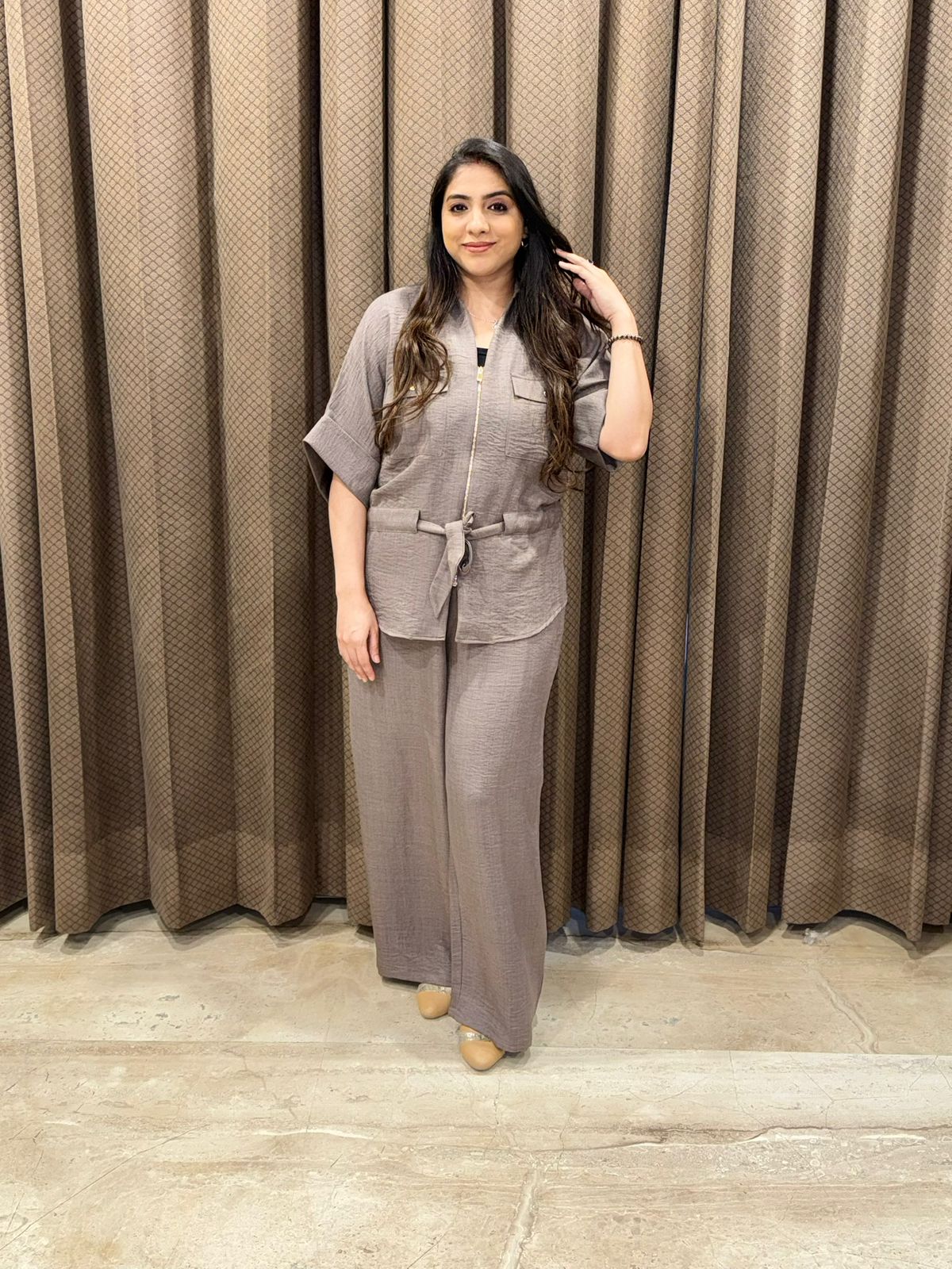 Chic Grey western Co-ord set with front zip style