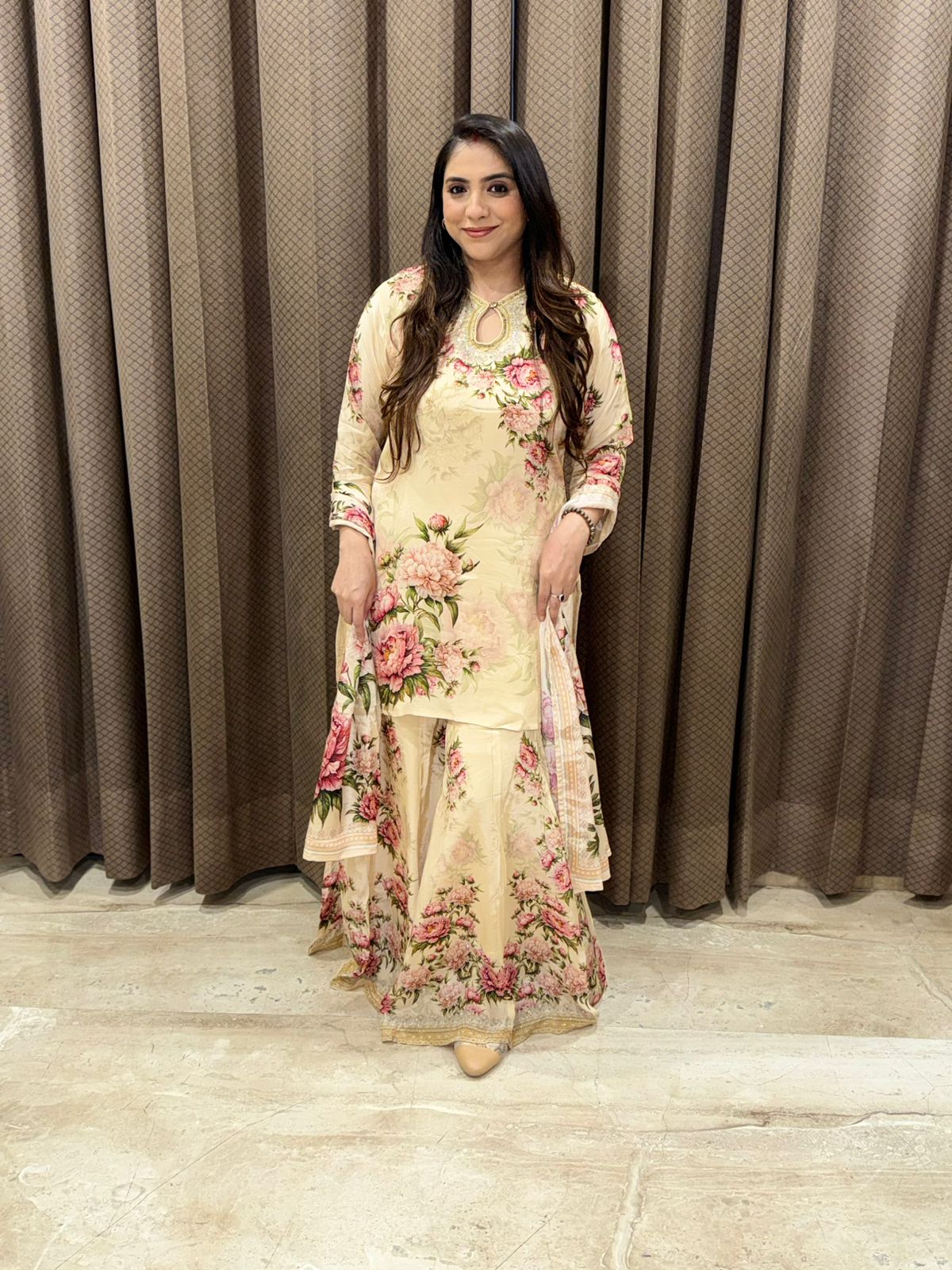 Designer Floral Crepe Sharara Set with dupatta & handwork