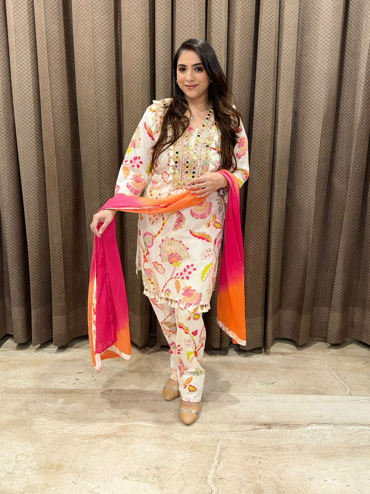 Designer Multicolour Farshi set with ombre dupatta