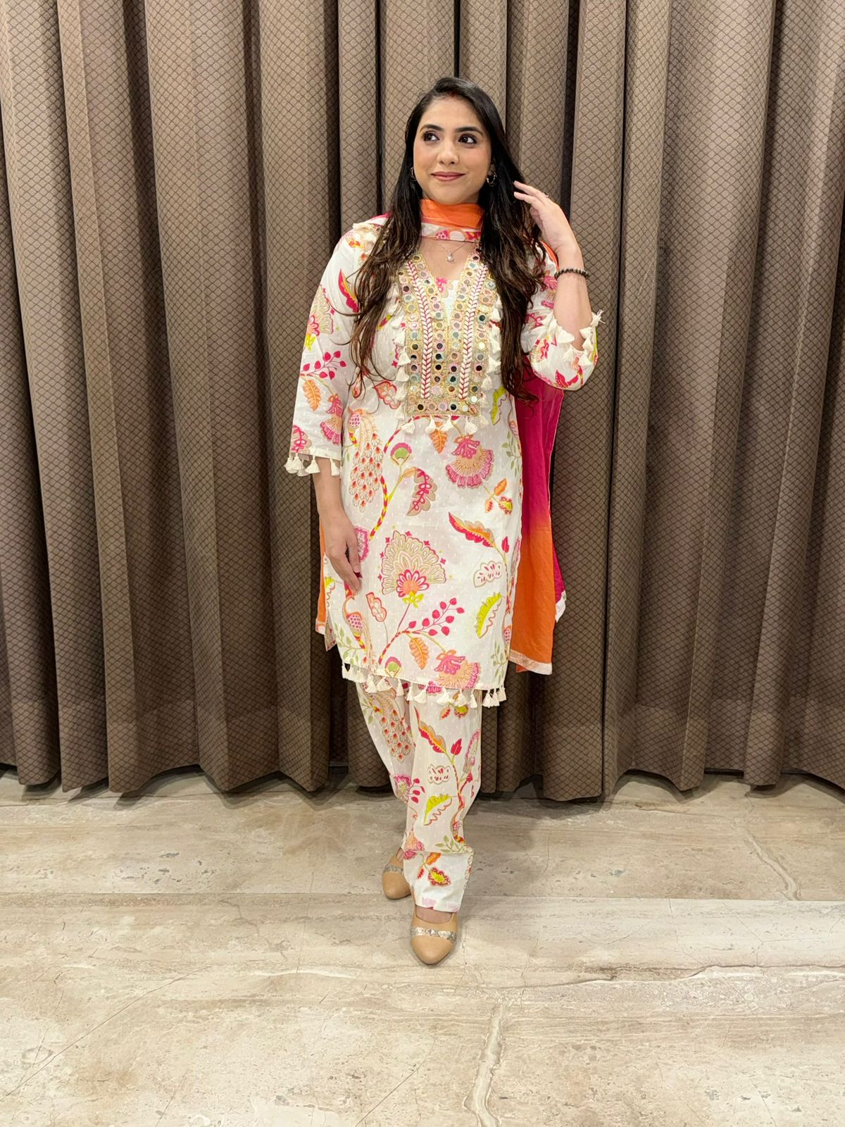 Designer Multicolour Farshi set with ombre dupatta