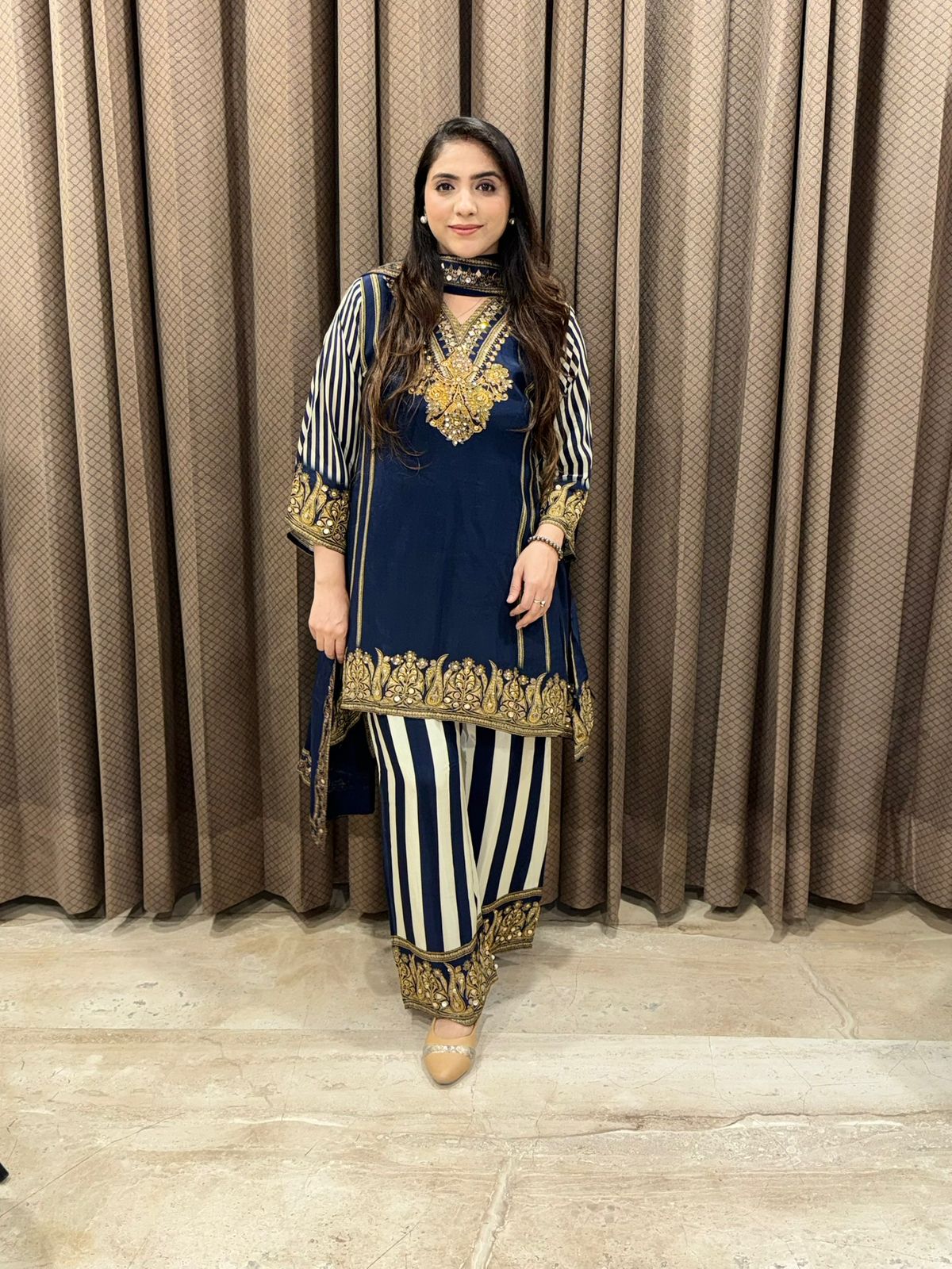 Blue Digital Handwork C-Cut Kurta Set with Dupatta