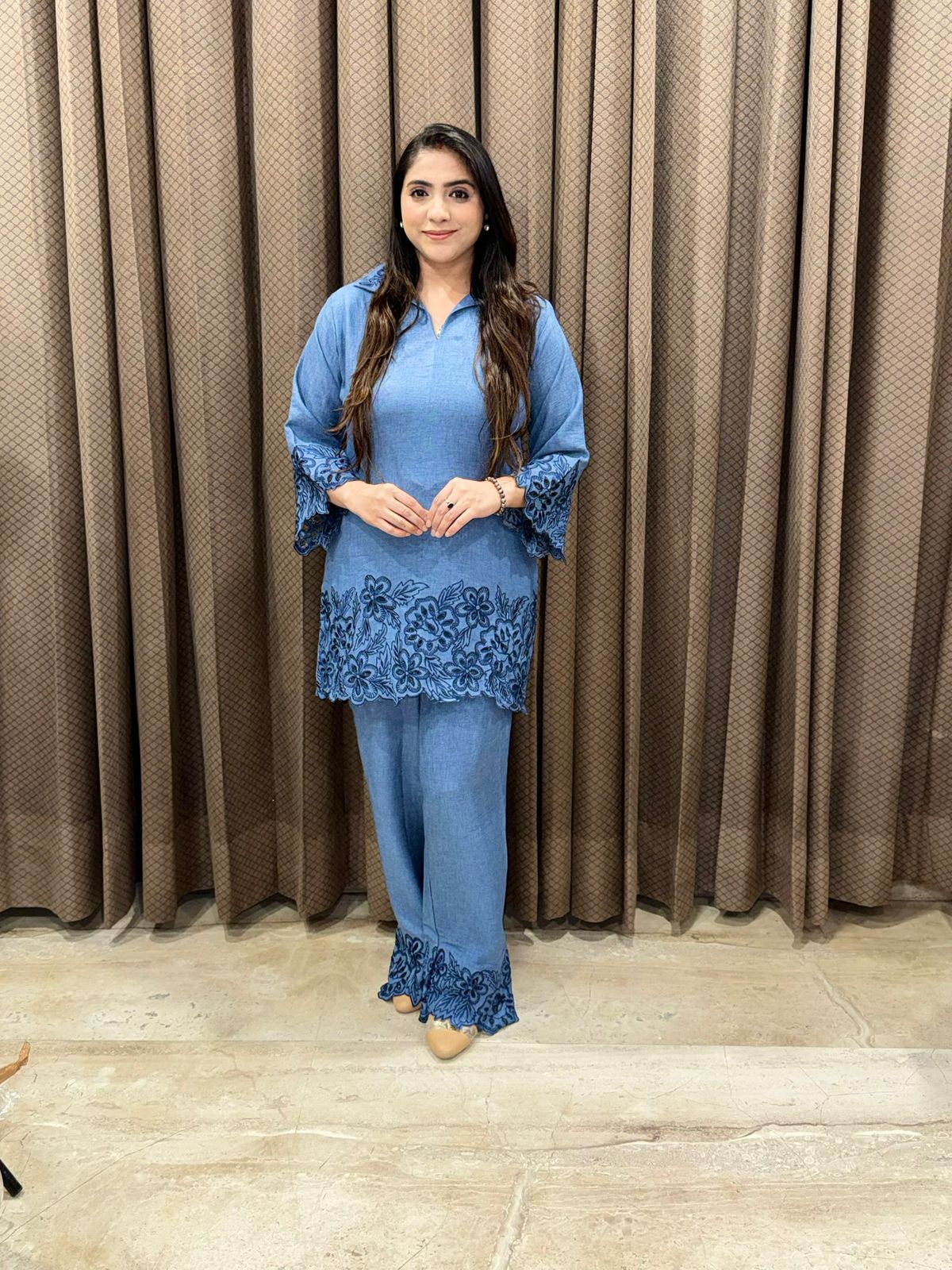 Designer Blue Cut work Co-ord set