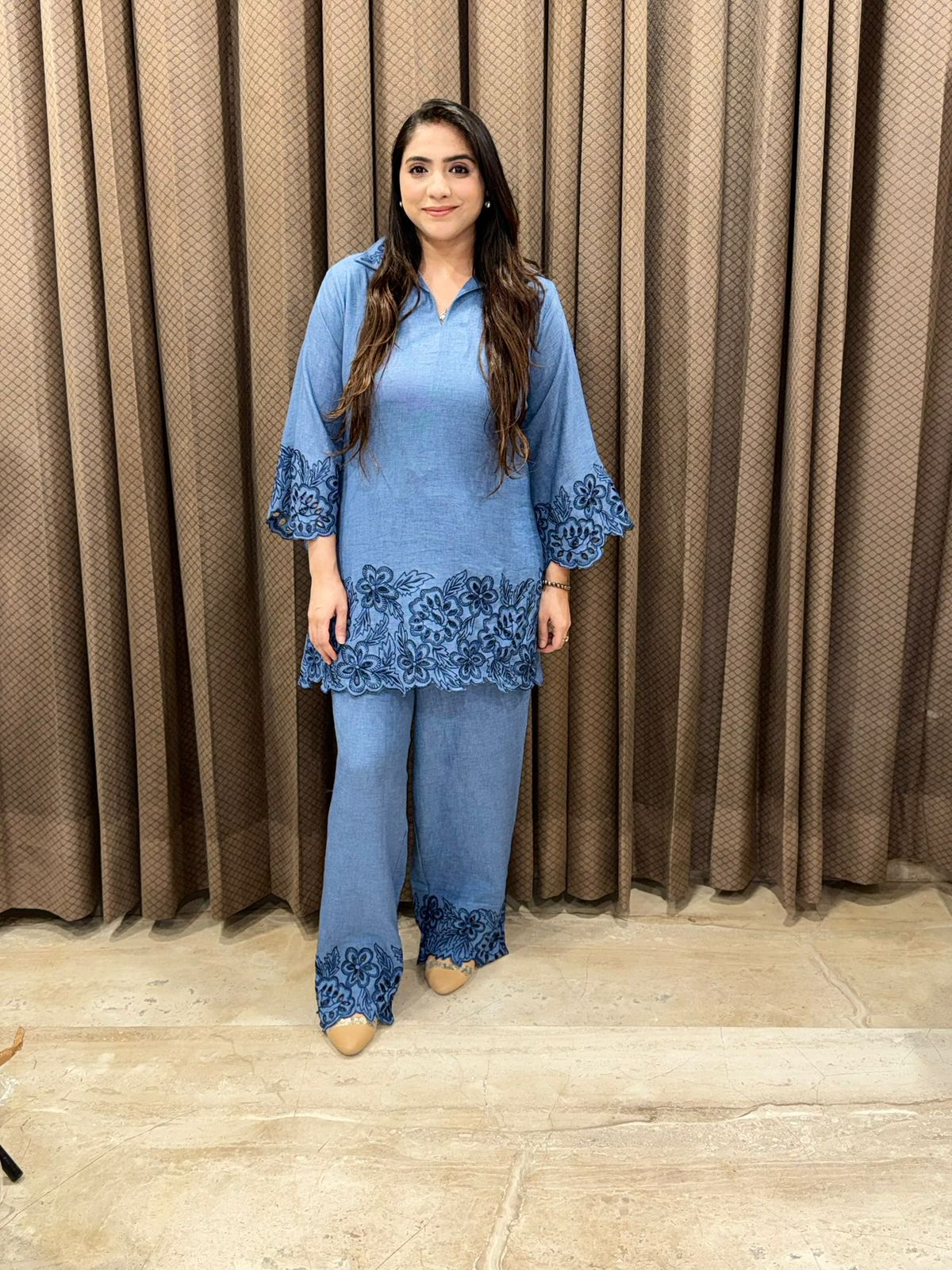 Designer Blue Cut work Co-ord set
