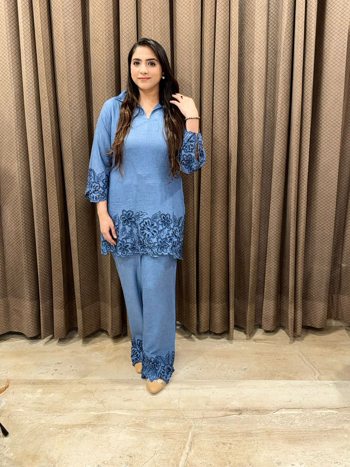 Designer Blue Cut work Co-ord set
