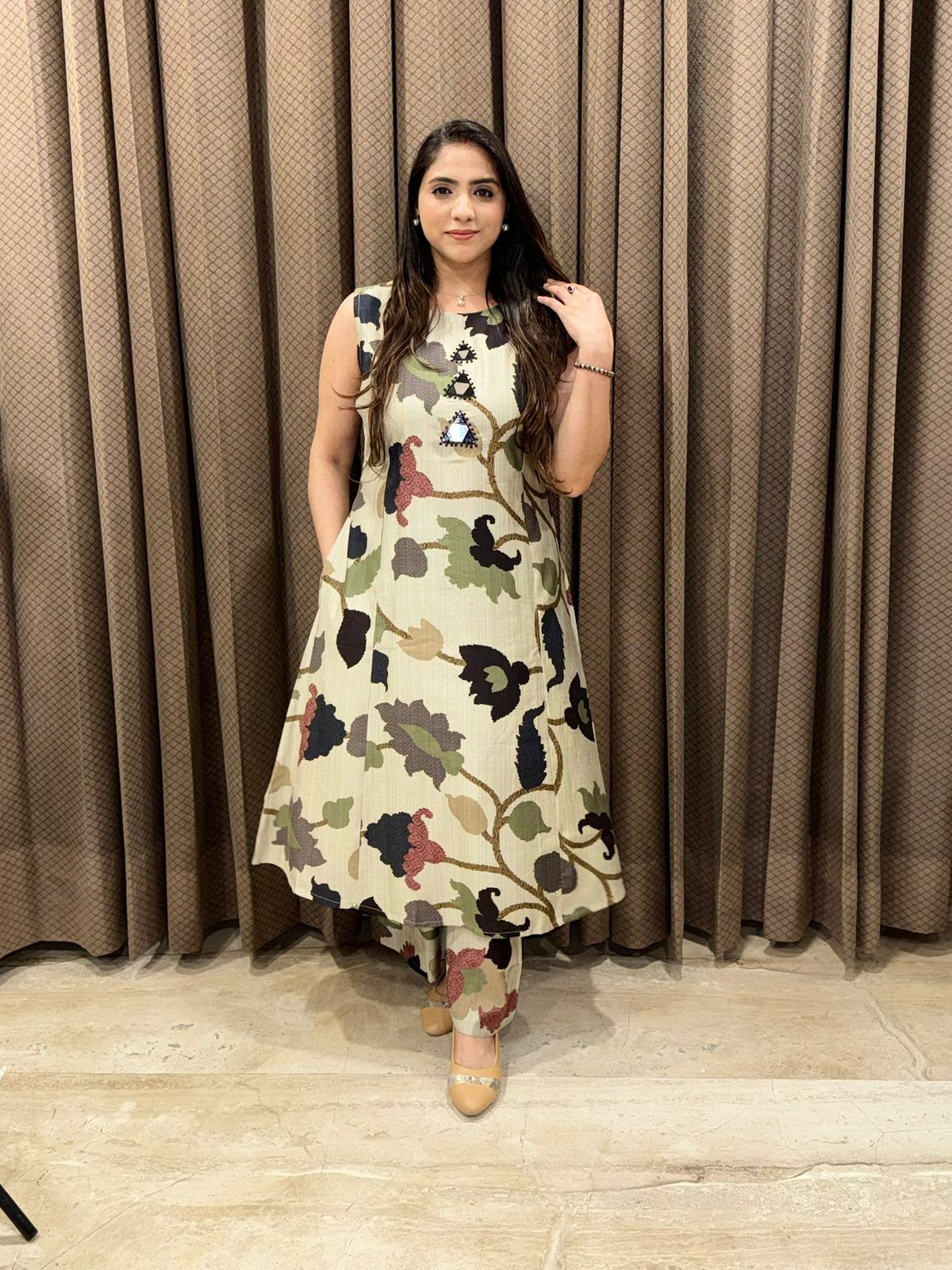 Elegant Printed Tunic Co-ord set with mirror detailing