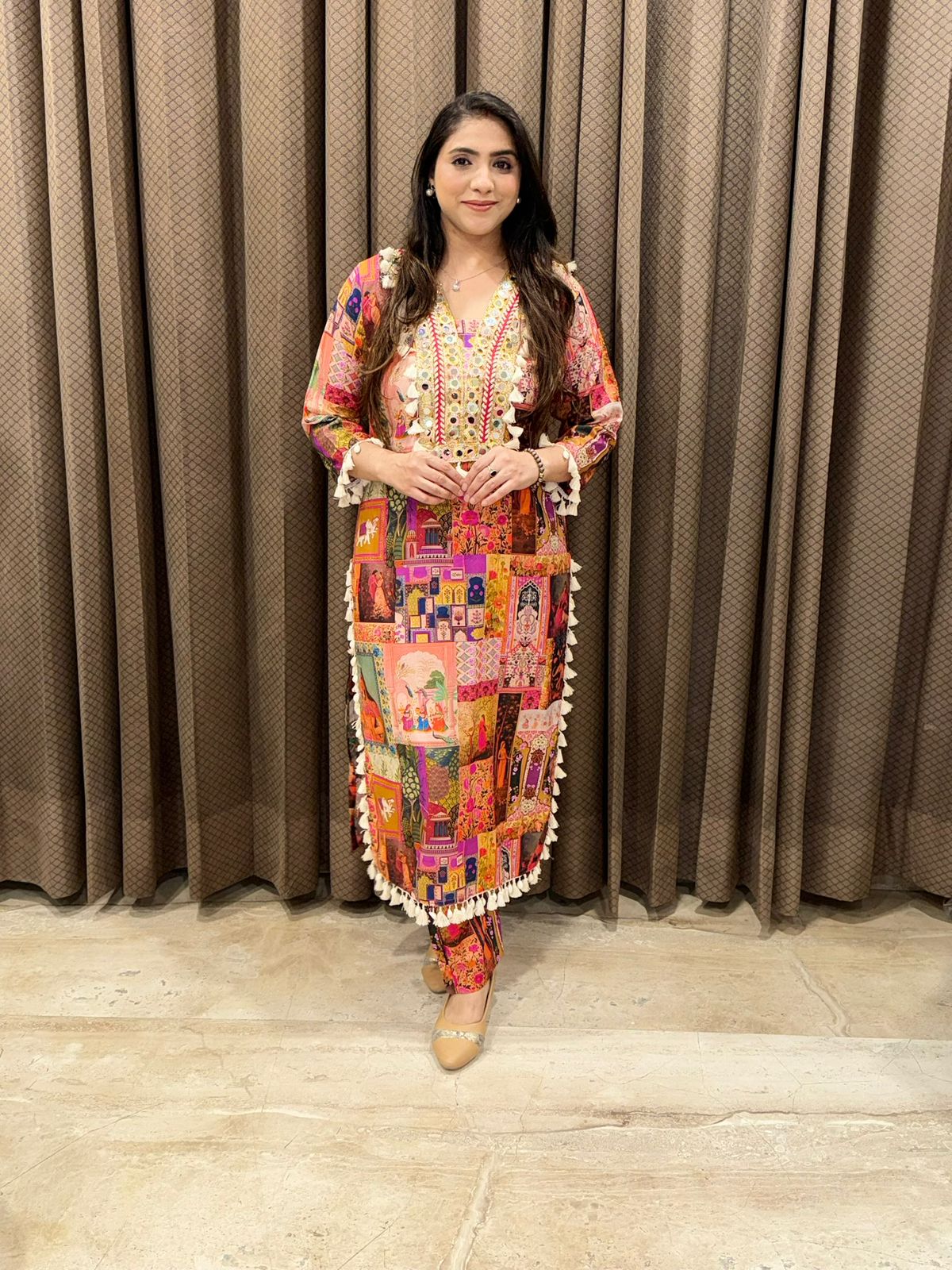Designer Rust Long Co-ord set with handwork & tassel detailing