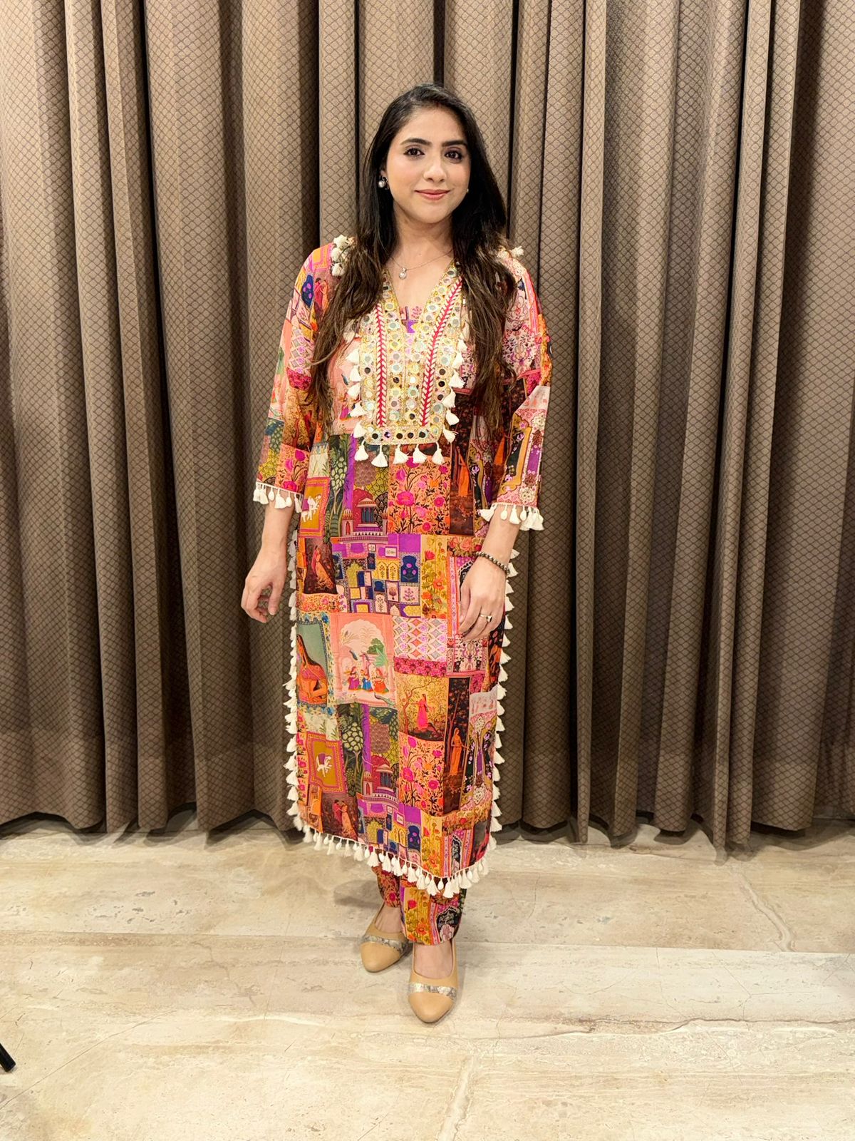 Designer Rust Long Co-ord set with handwork & tassel detailing