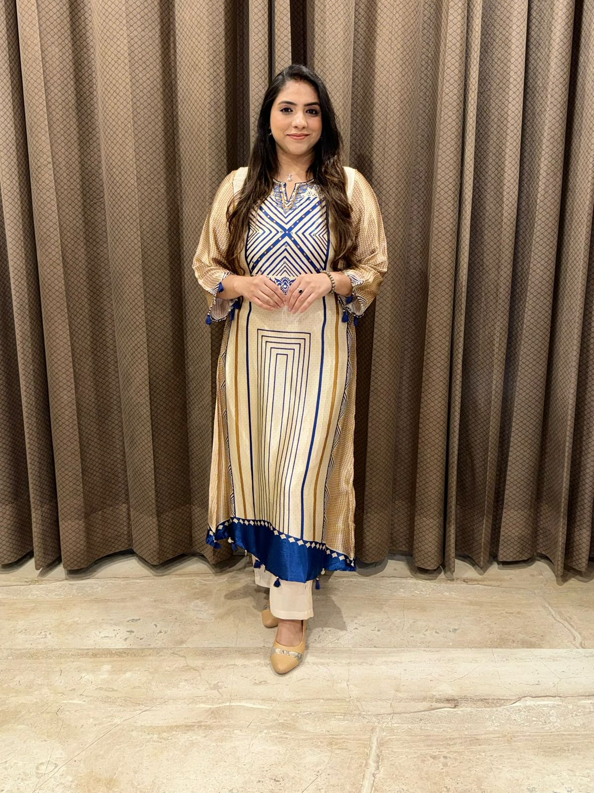 Designer Blue Digital Coord set with handwork detailing