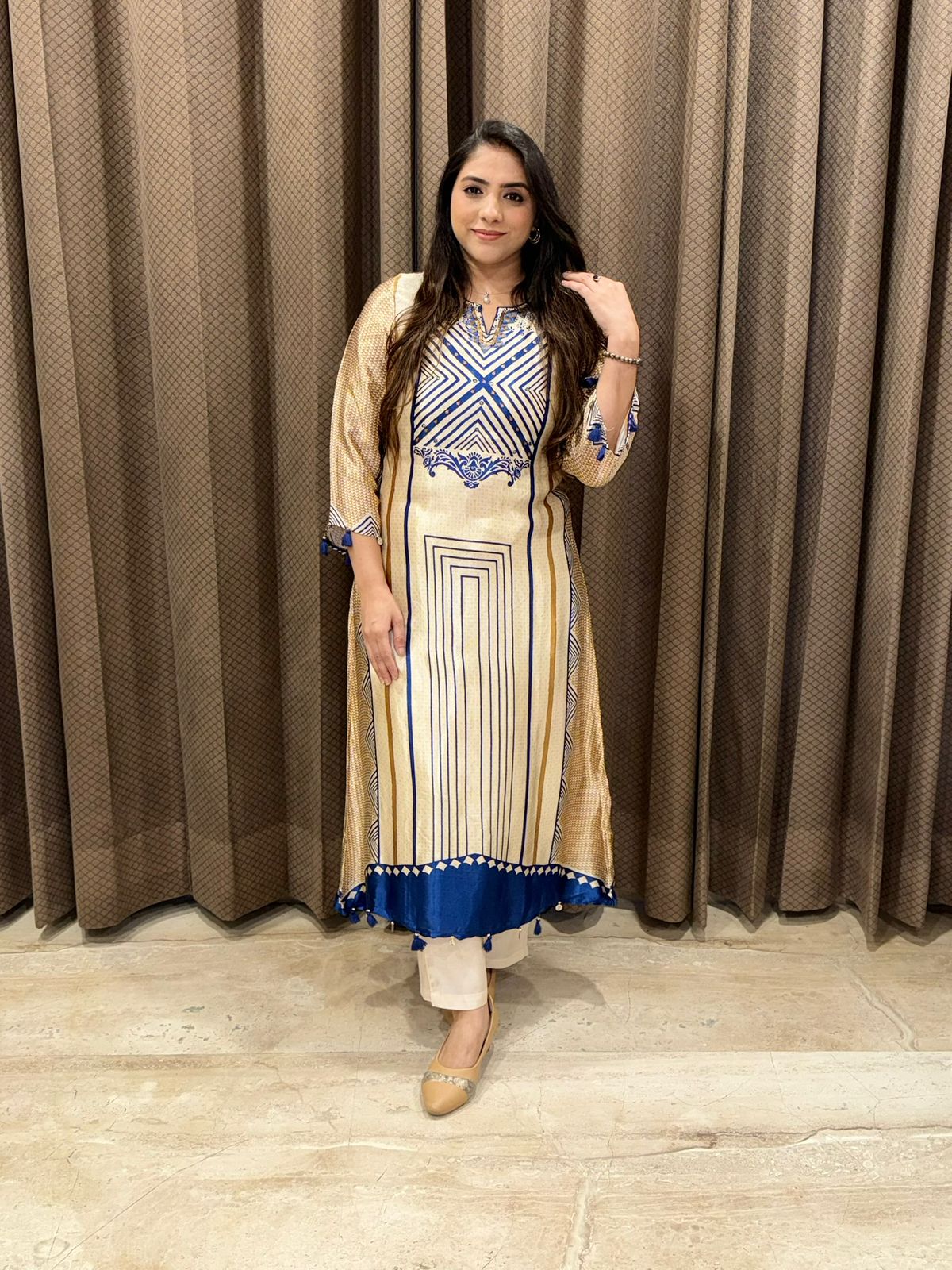 Designer Blue Digital Coord set with handwork detailing
