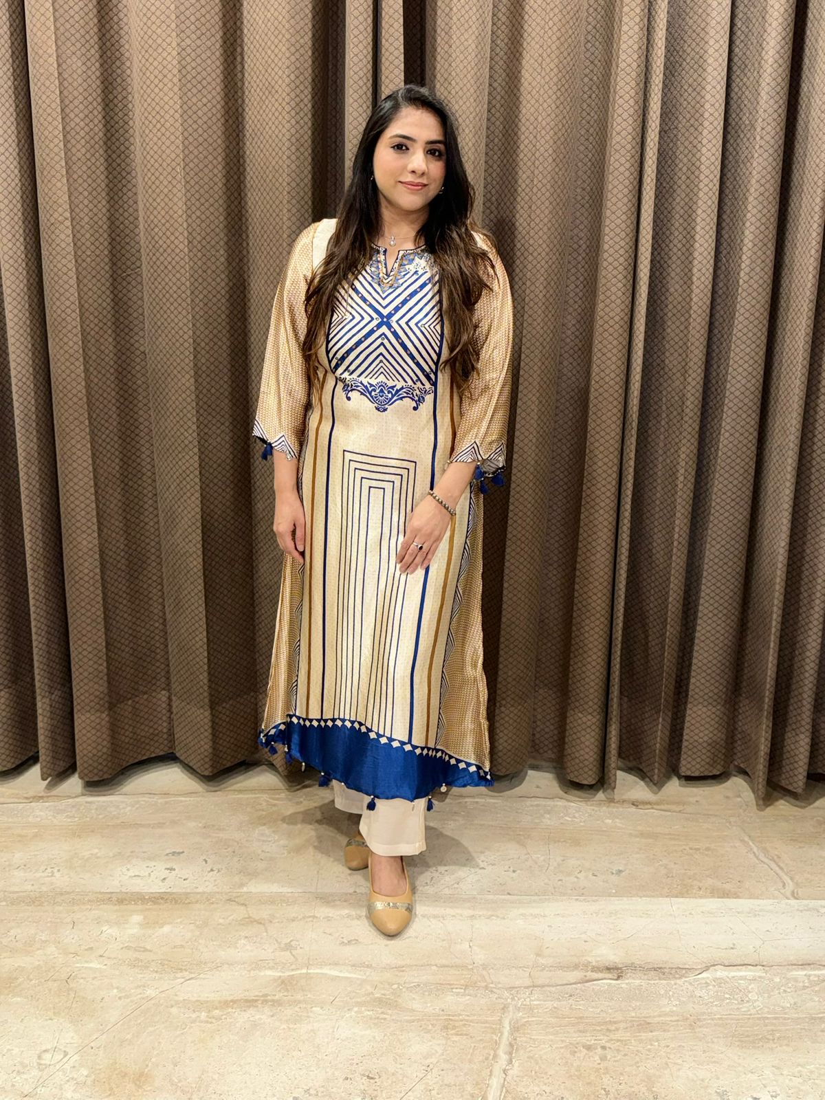 Designer Blue Digital Coord set with handwork detailing