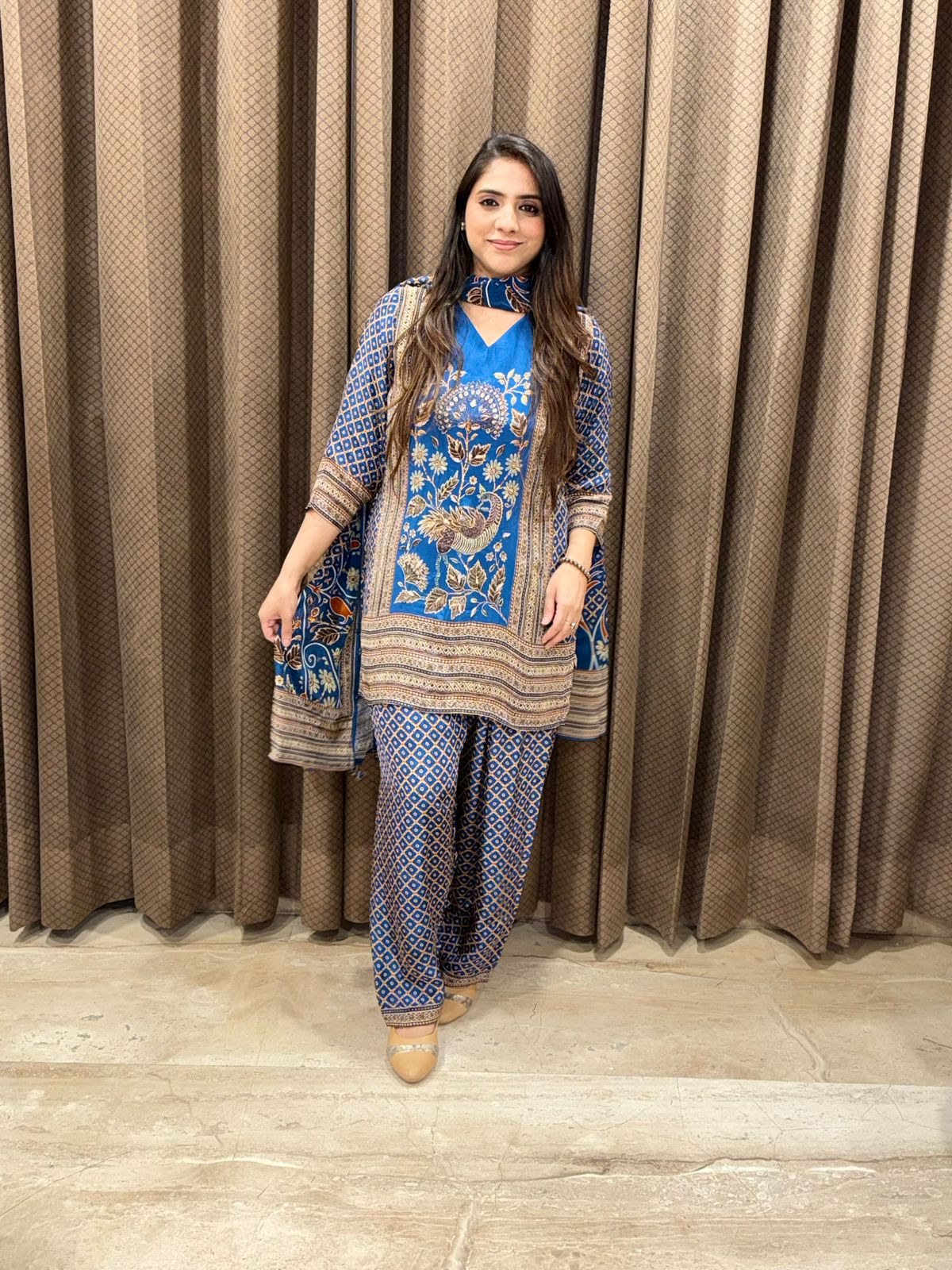 Elegant blue digital farshi set with handwork