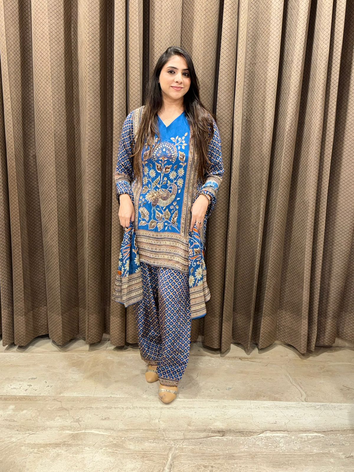 Elegant blue digital farshi set with handwork