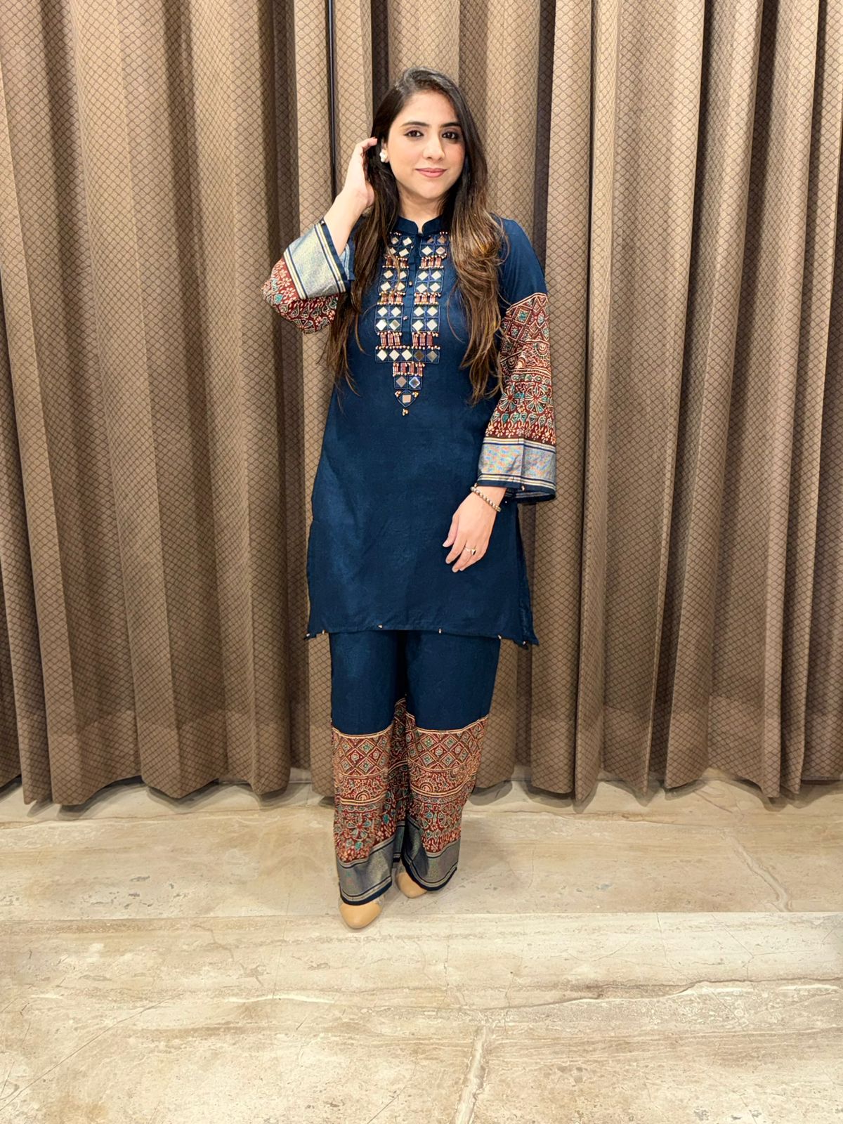 Designer Blue Co-ord set with handwork