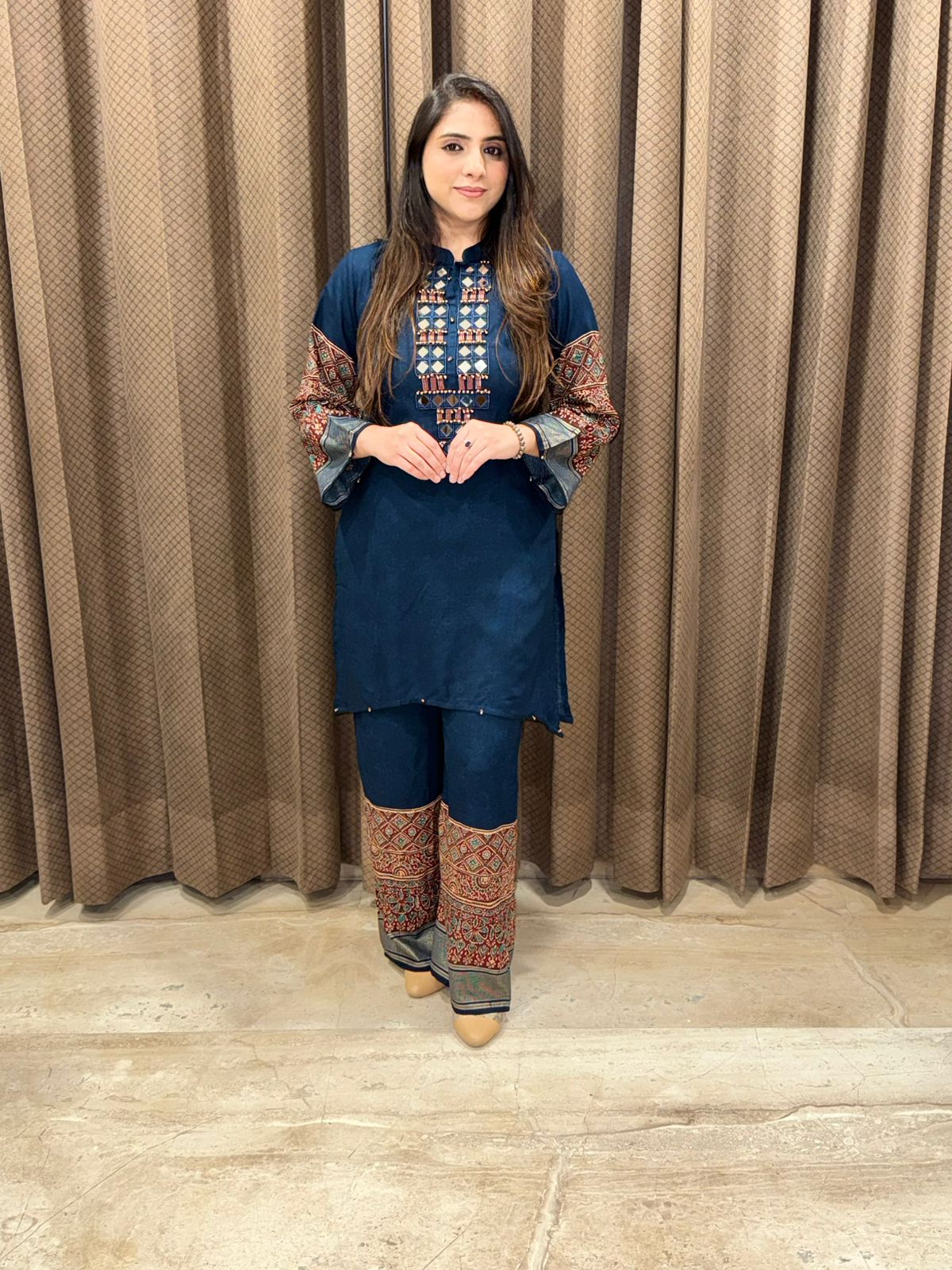 Designer Blue Co-ord set with handwork