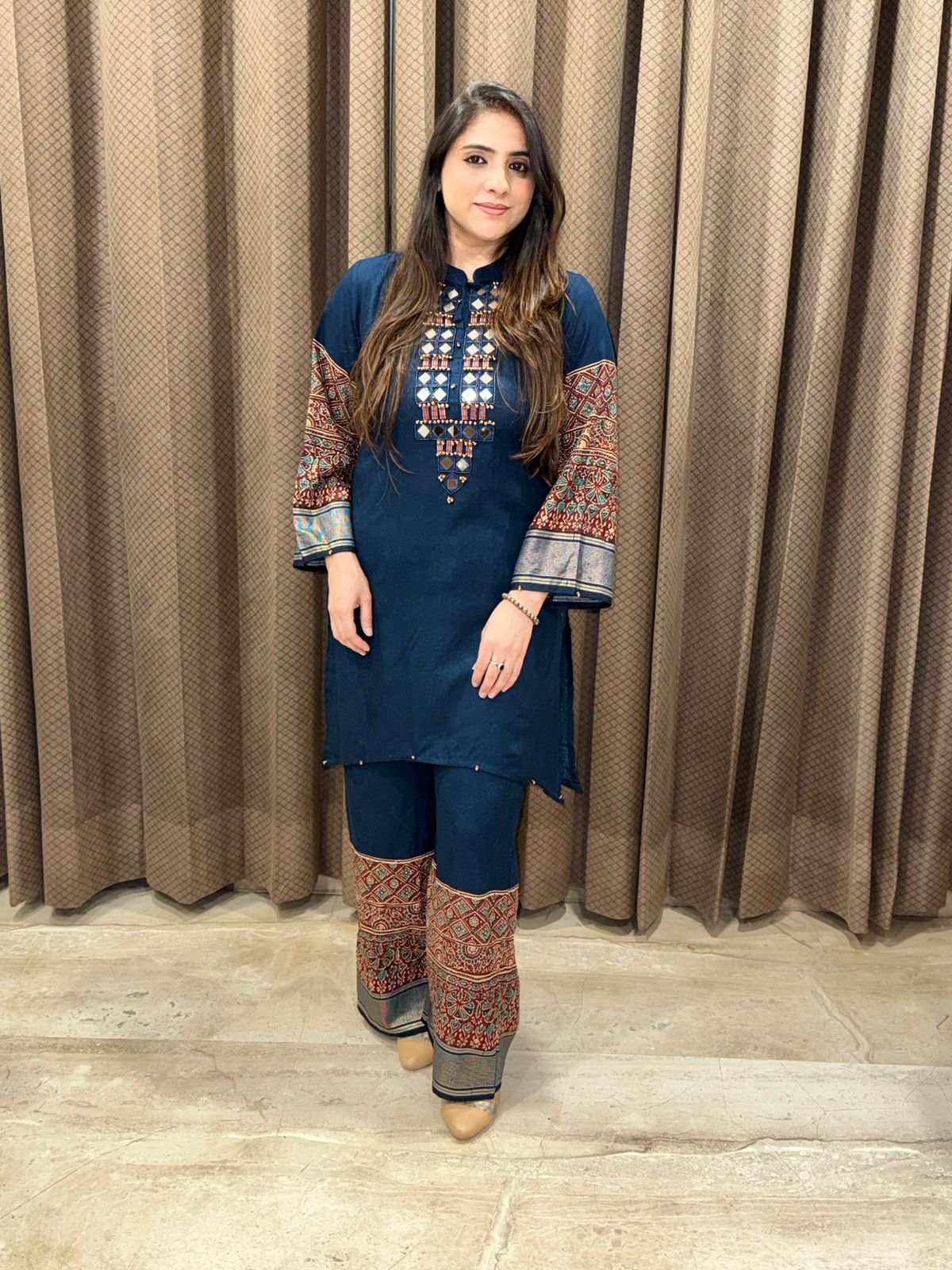Designer Blue Co-ord set with handwork