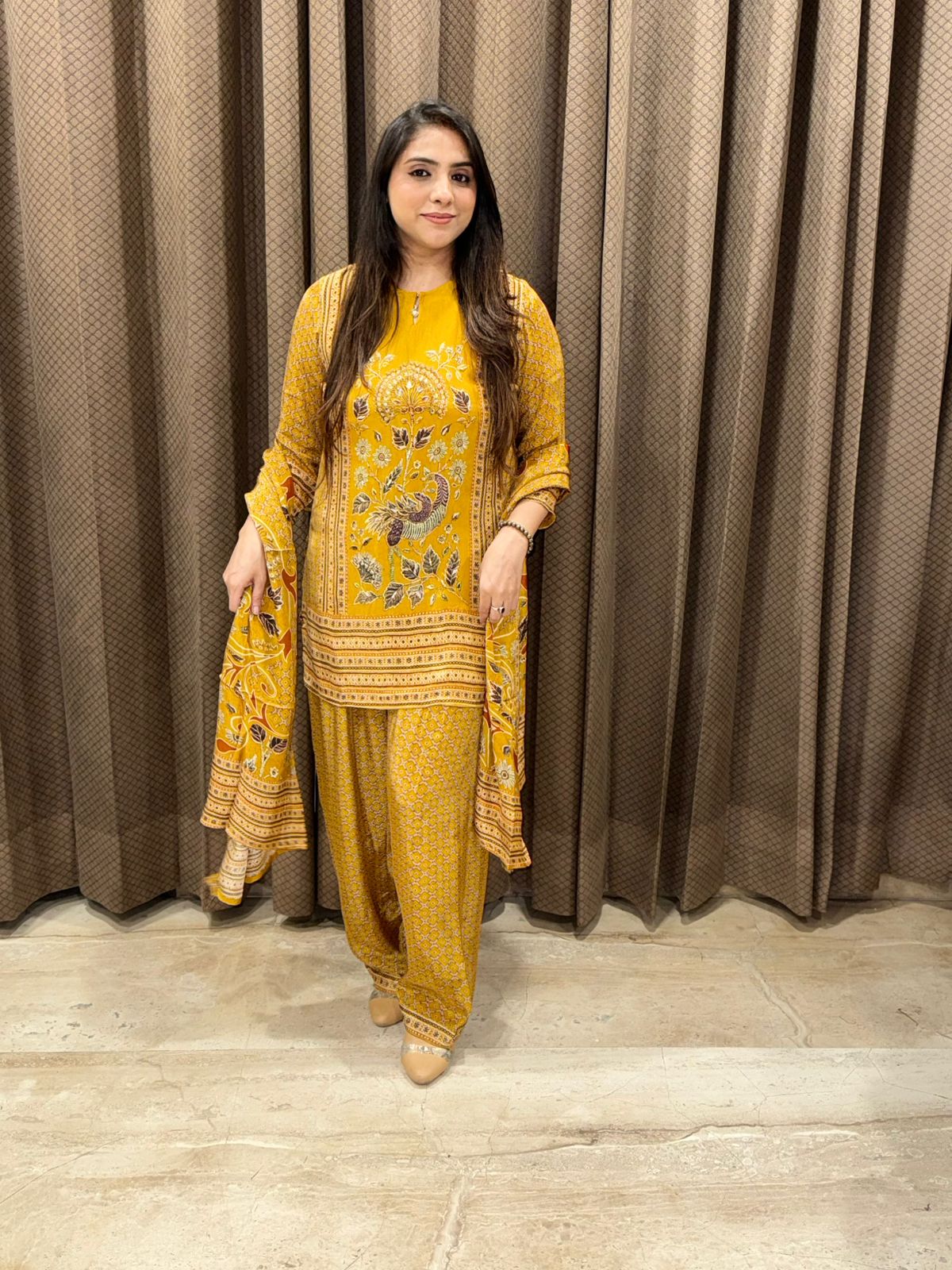 Elegant Yellow digital farshi set with handwork