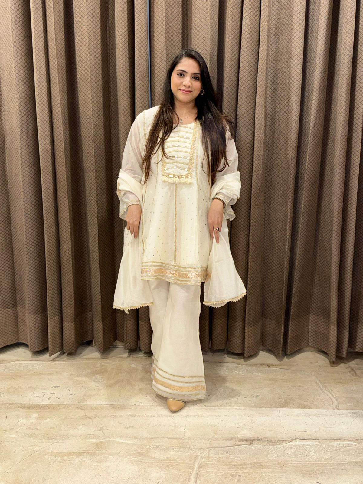 Gorgeous Off white Sharara set with Dupatta and handwork detailing