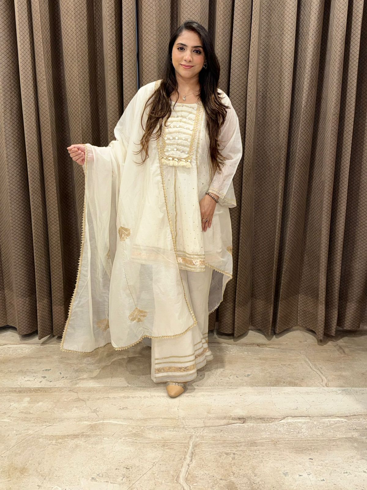 Gorgeous Off white Sharara set with Dupatta and handwork detailing