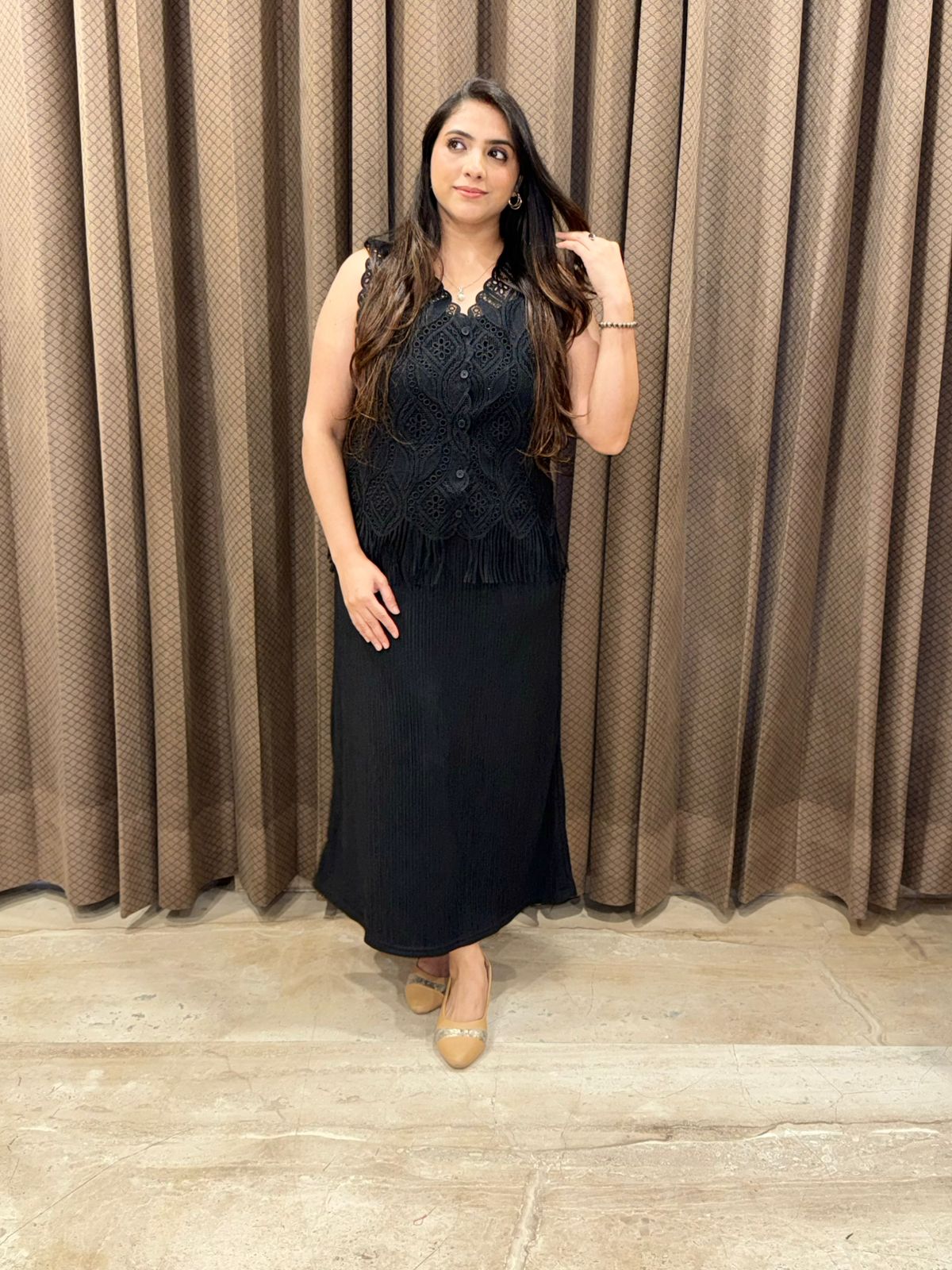 Designer Black dress with Crotia Jacket with Tassels