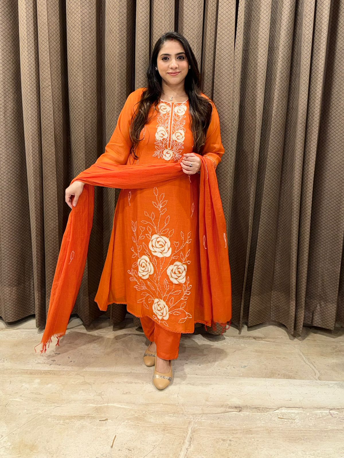 Designer Rust A line suit set with handwork