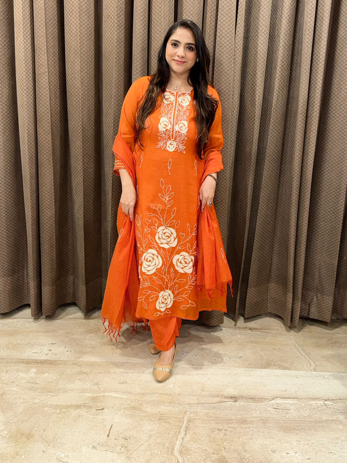 Designer Rust A line suit set with handwork