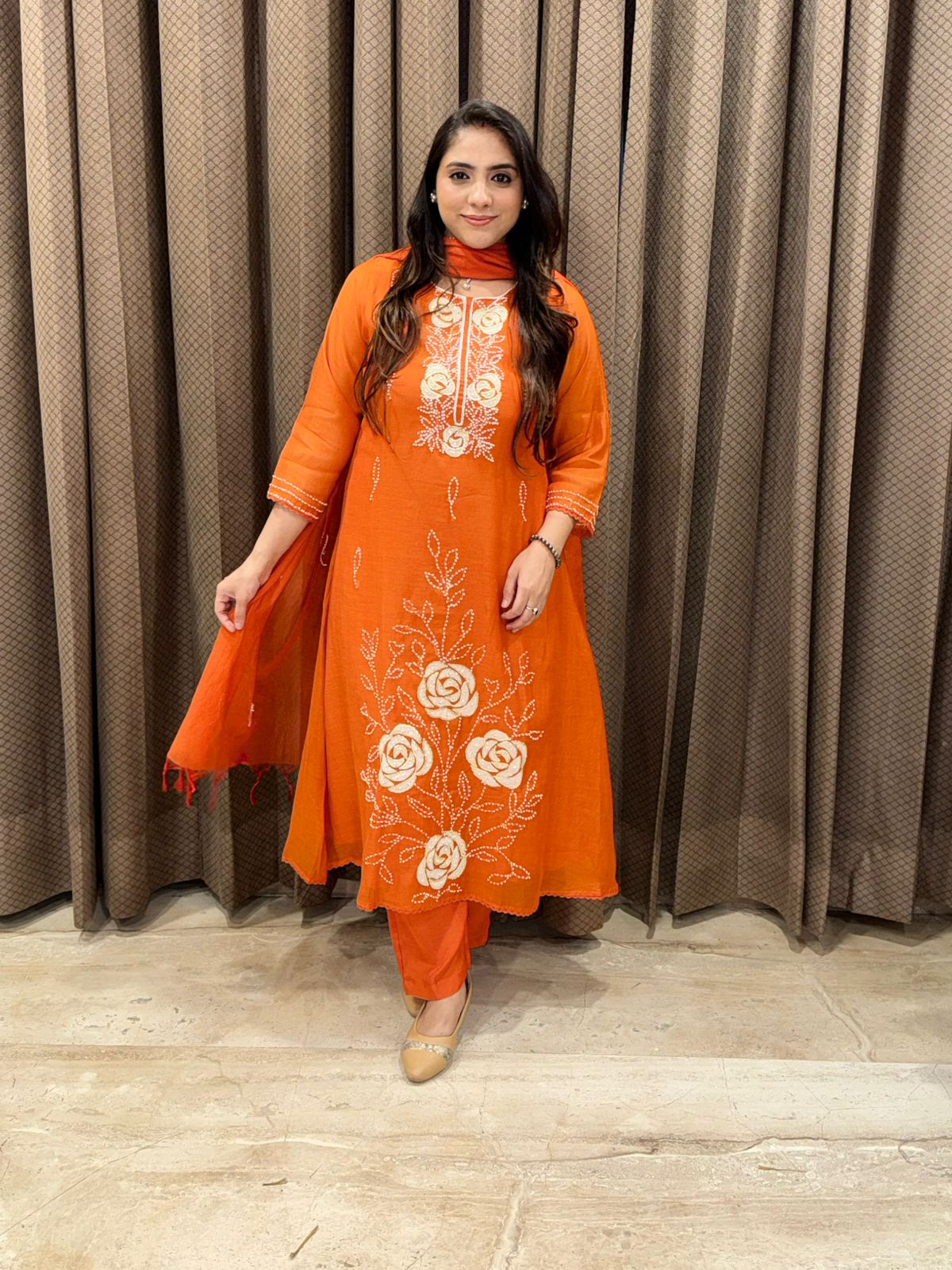 Designer Rust A line suit set with handwork