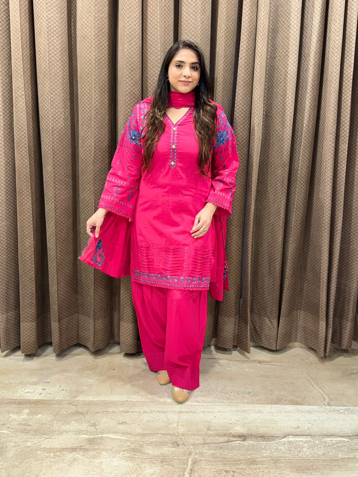 Designer Pink Farshi set with handwork sleeves