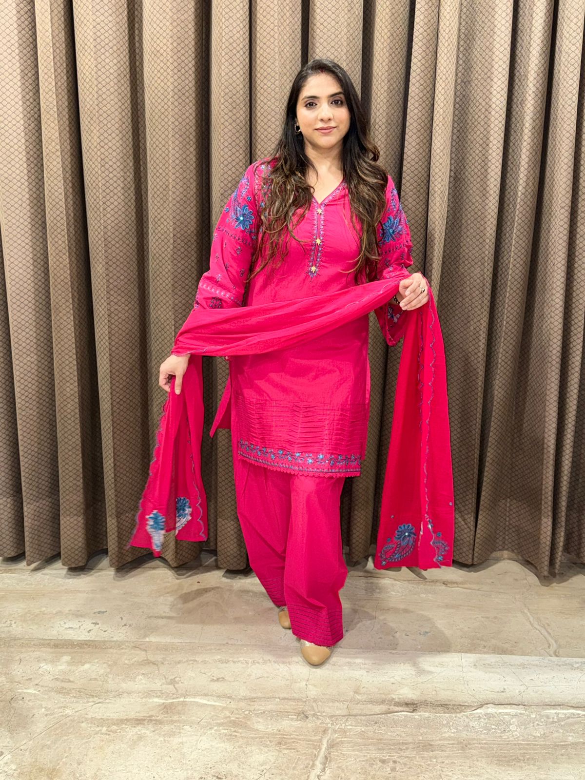 Designer Pink Farshi set with handwork sleeves