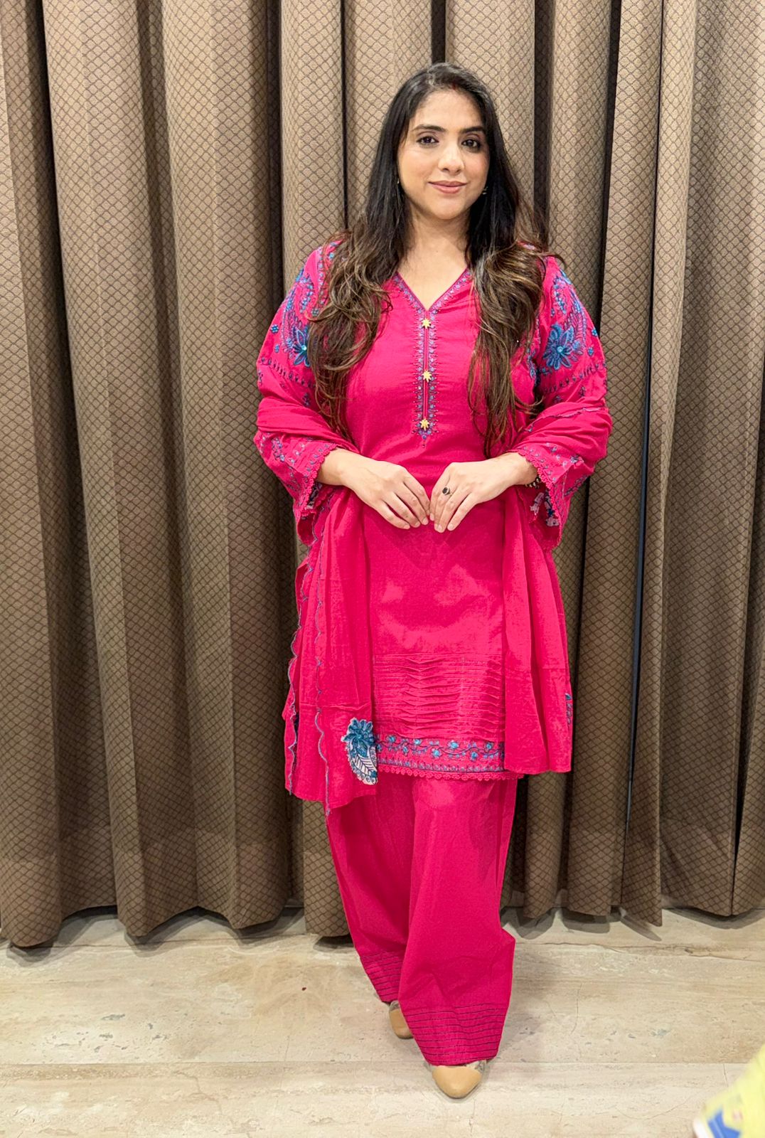 Designer Pink Farshi set with handwork sleeves