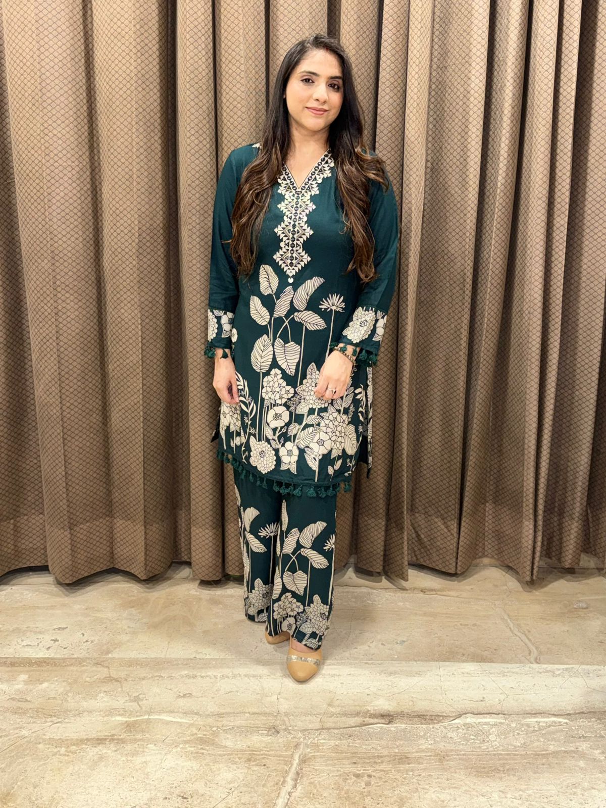 Elegant Green Digital Co-ord set with tassel detailing