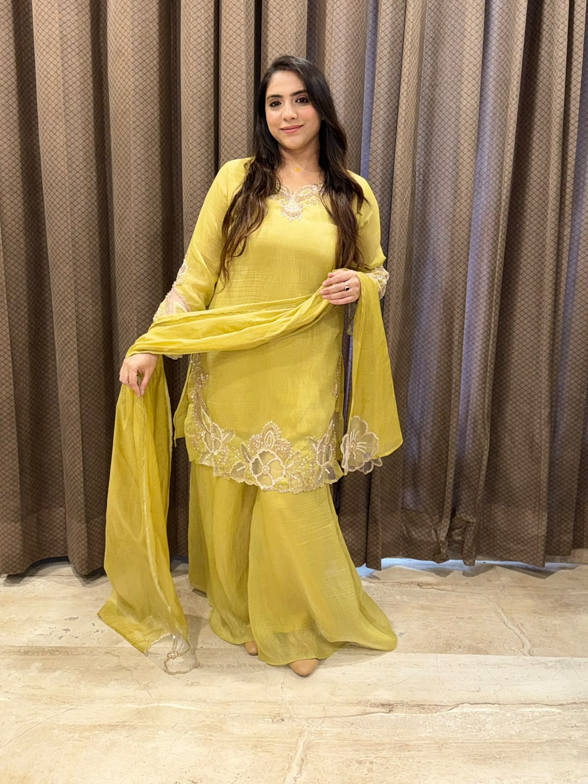 Exclusive Yellow Sharara  set with Cutwork & handwork