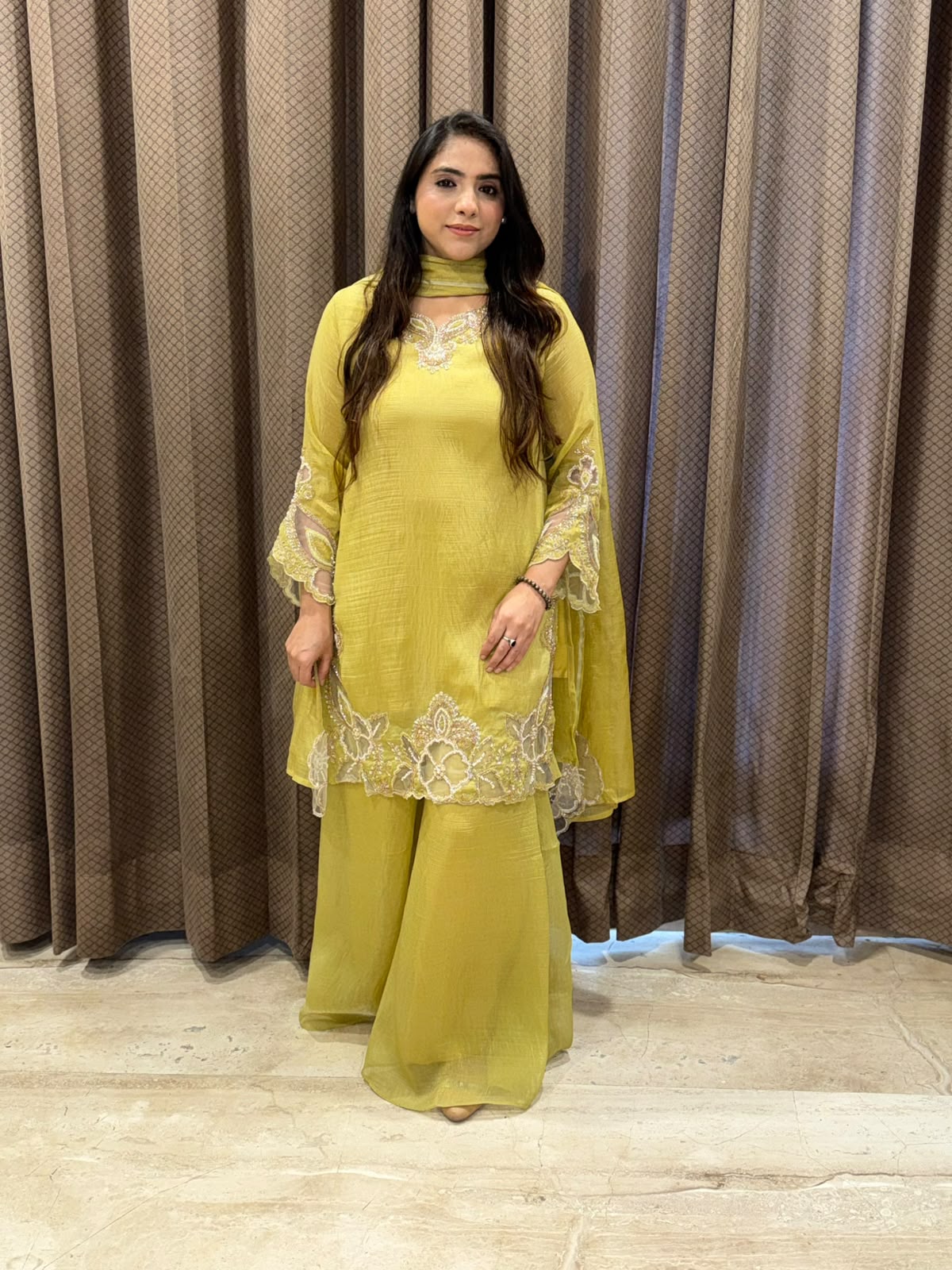 Exclusive Yellow Sharara  set with Cutwork & handwork