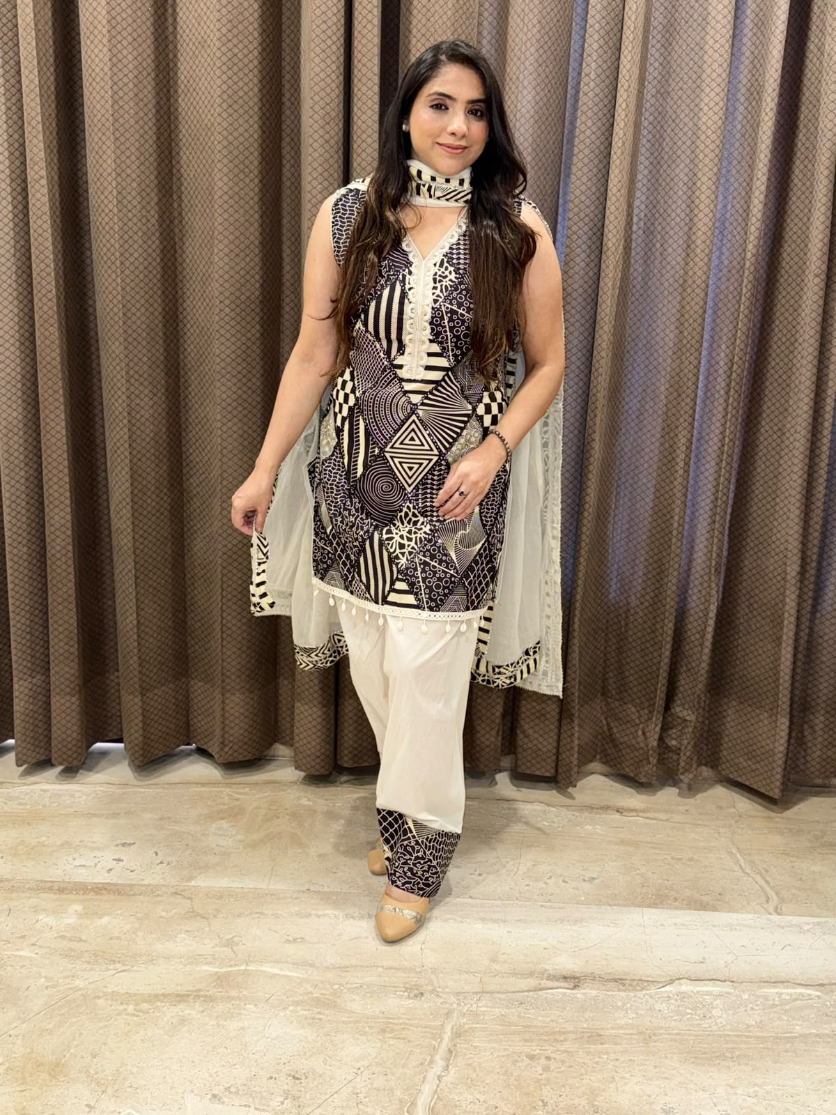 Designer Black and white Farshi set with heavy dupatta