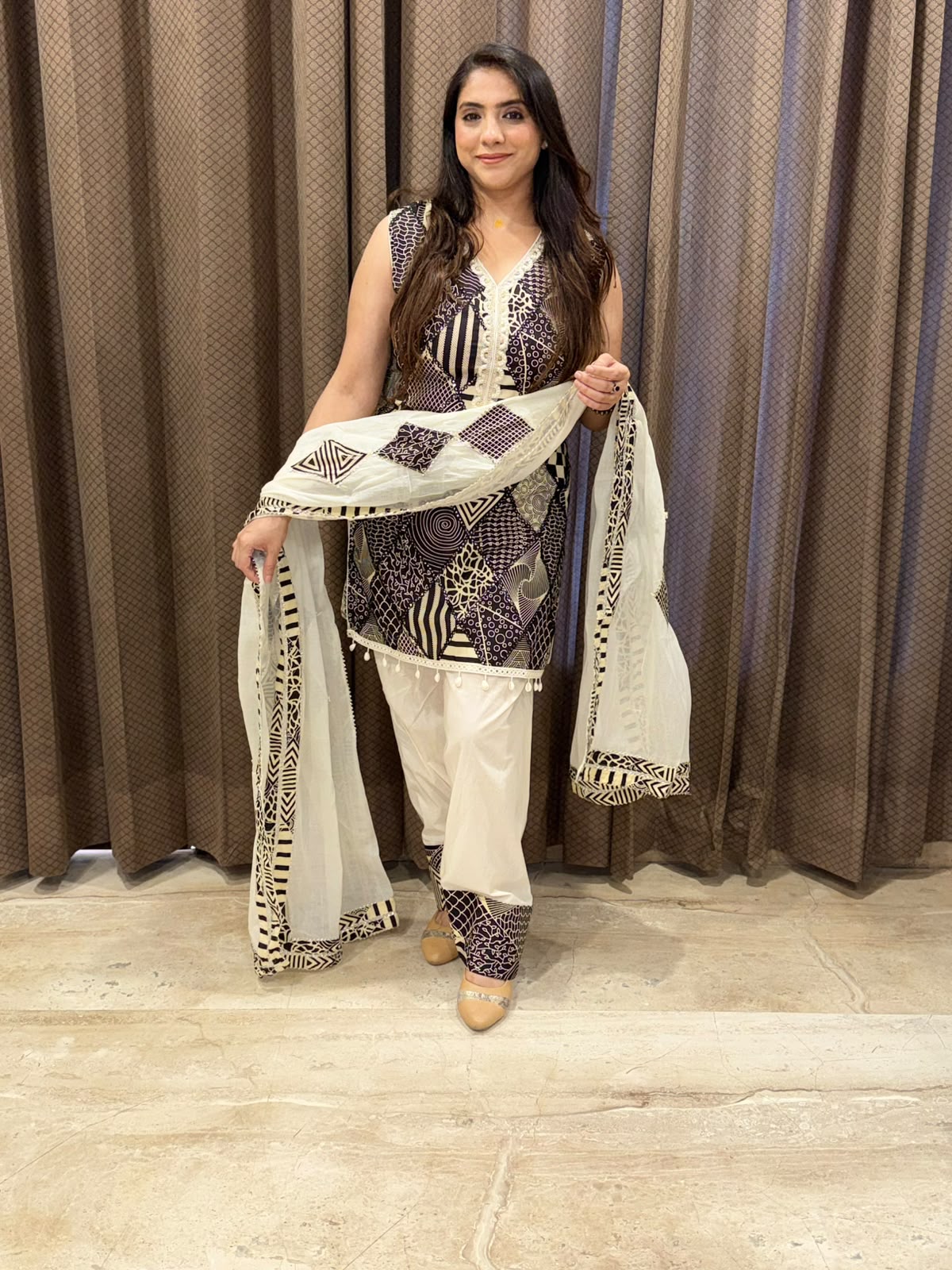 Designer Black and white Farshi set with heavy dupatta