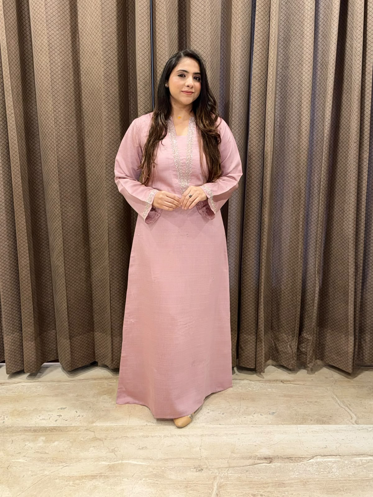 Designer Pink long dress with handwork