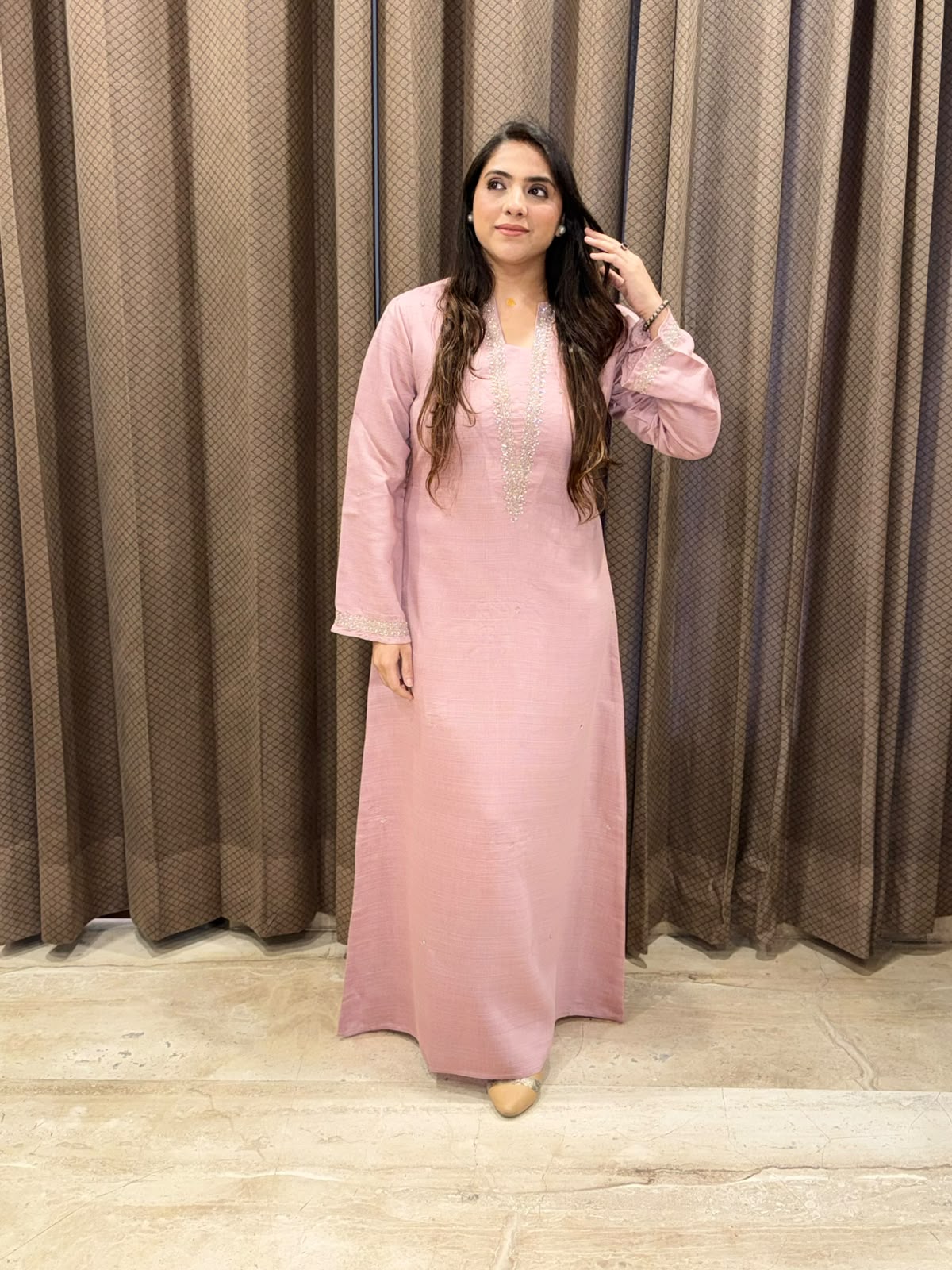 Designer Pink long dress with handwork