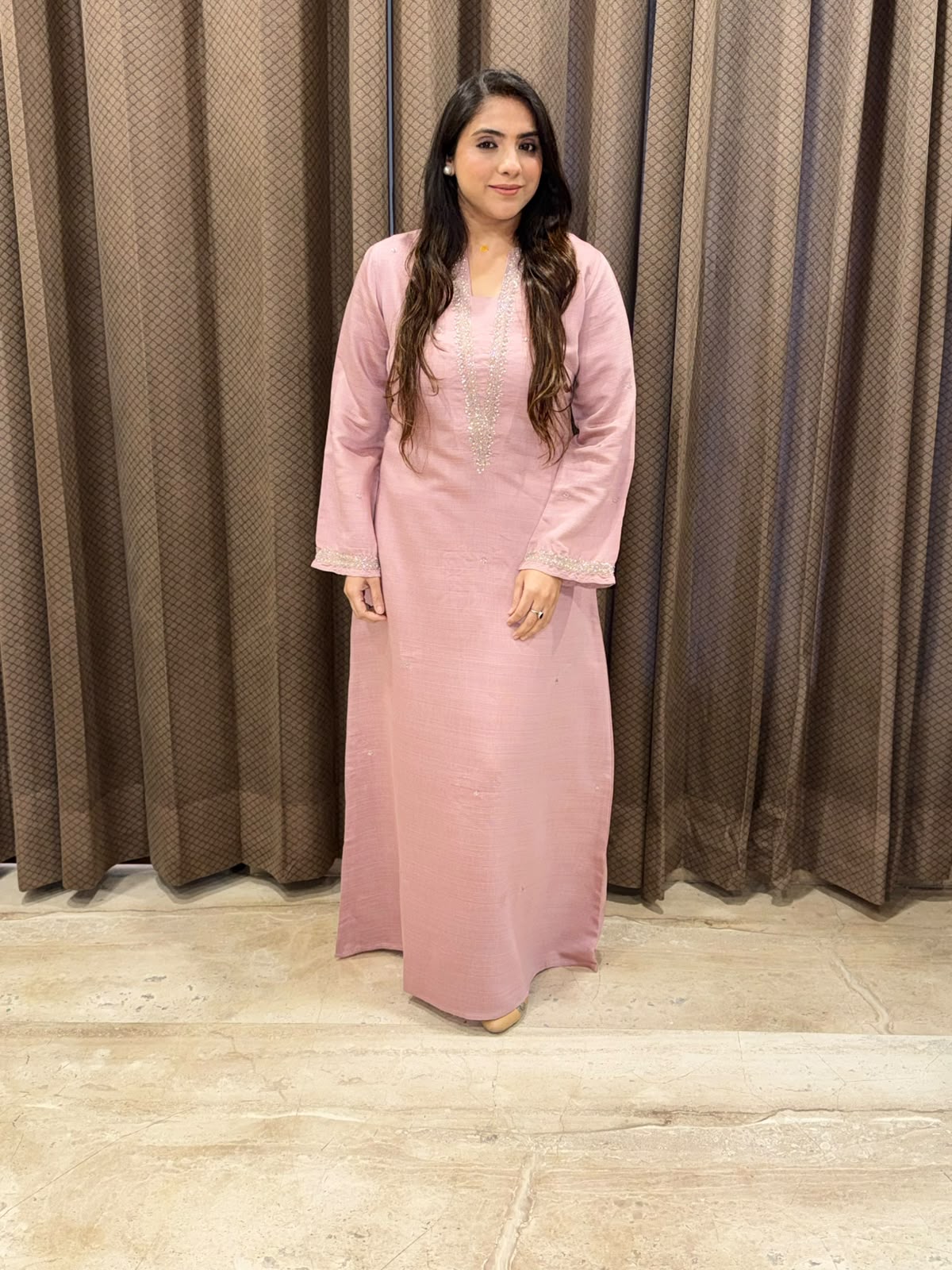 Designer Pink long dress with handwork