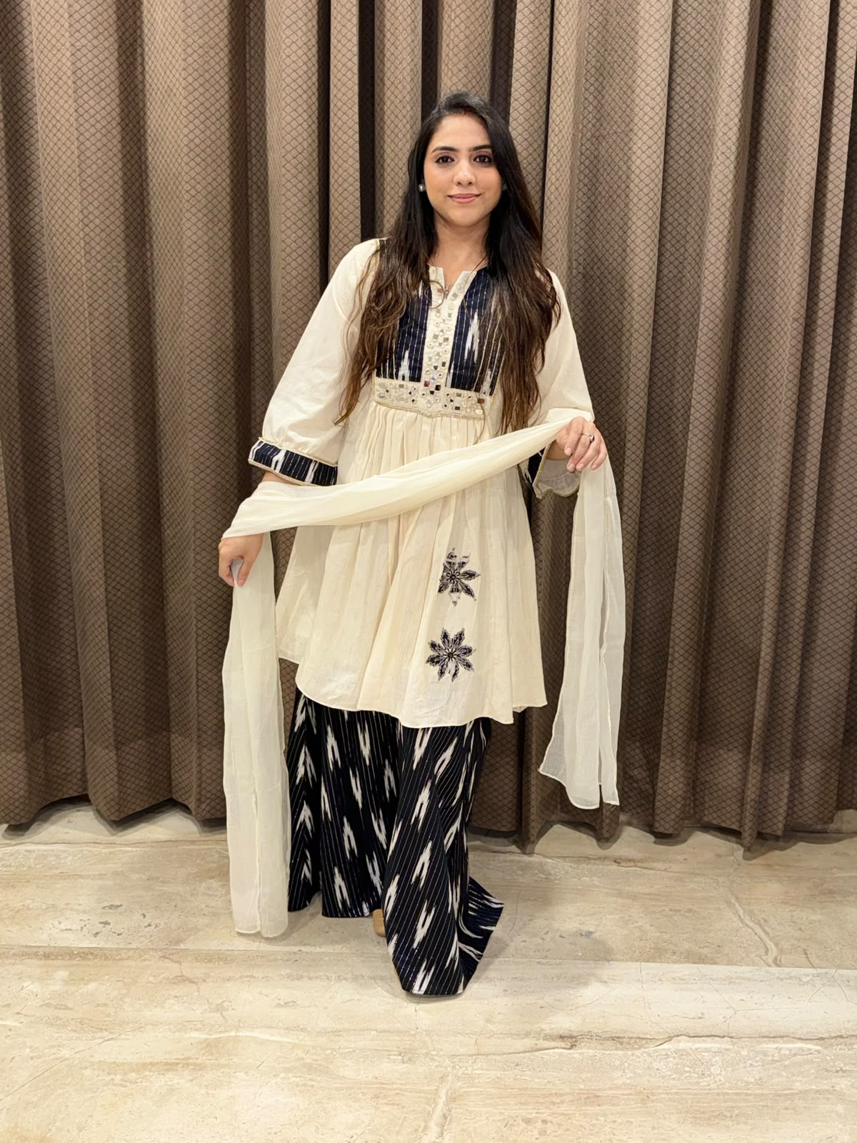 Elegant White & black Indo western set with handwork