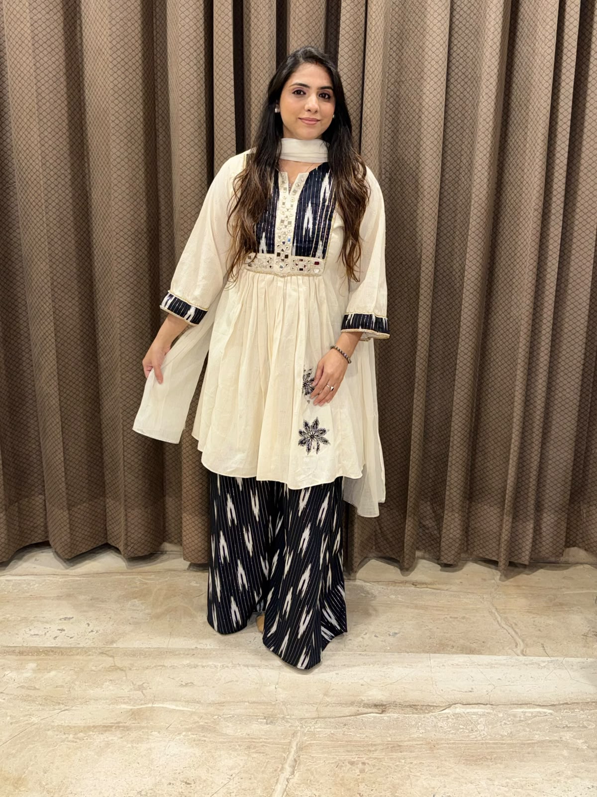 Elegant White & black Indo western set with handwork