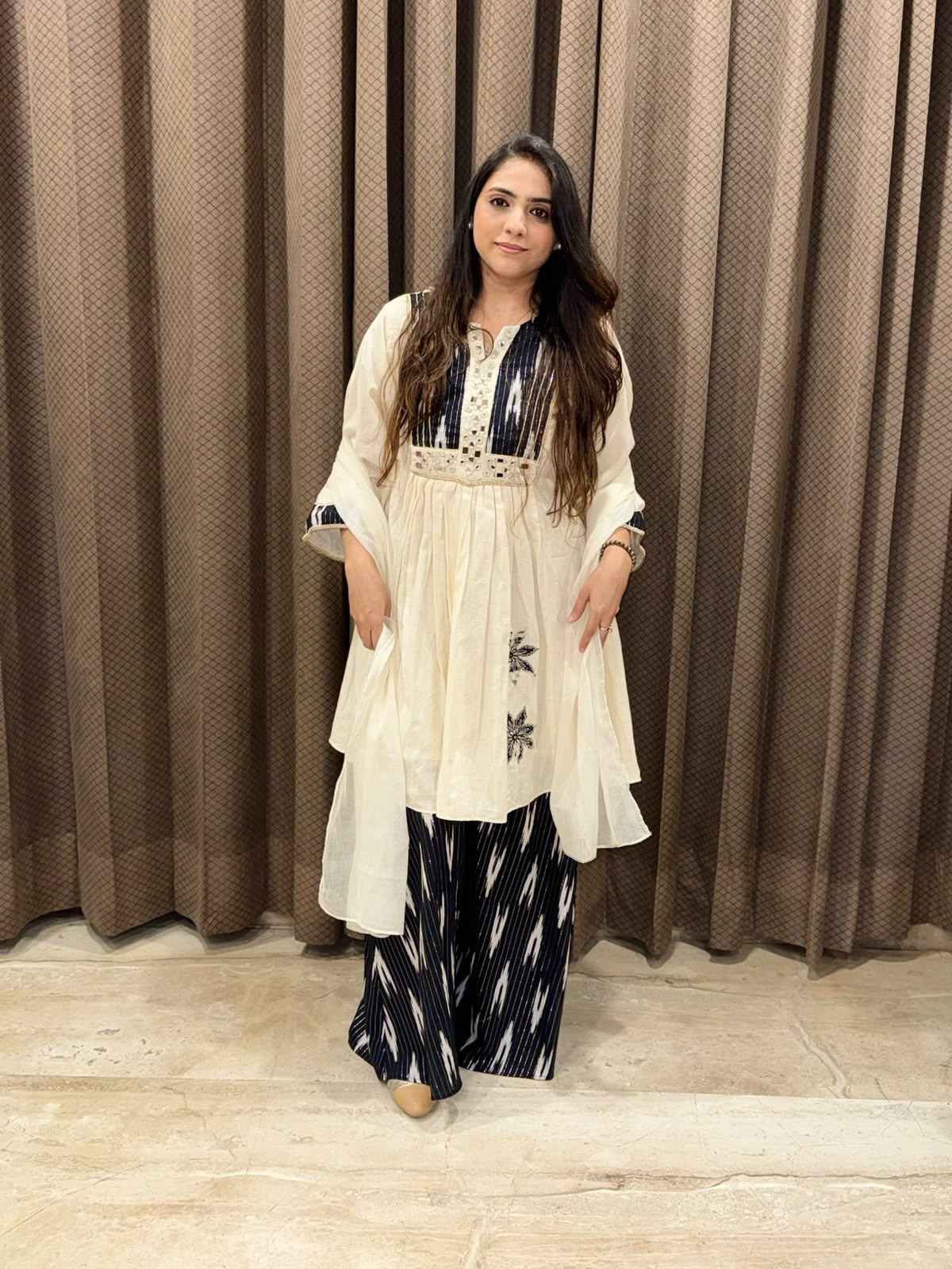 Elegant White & black Indo western set with handwork